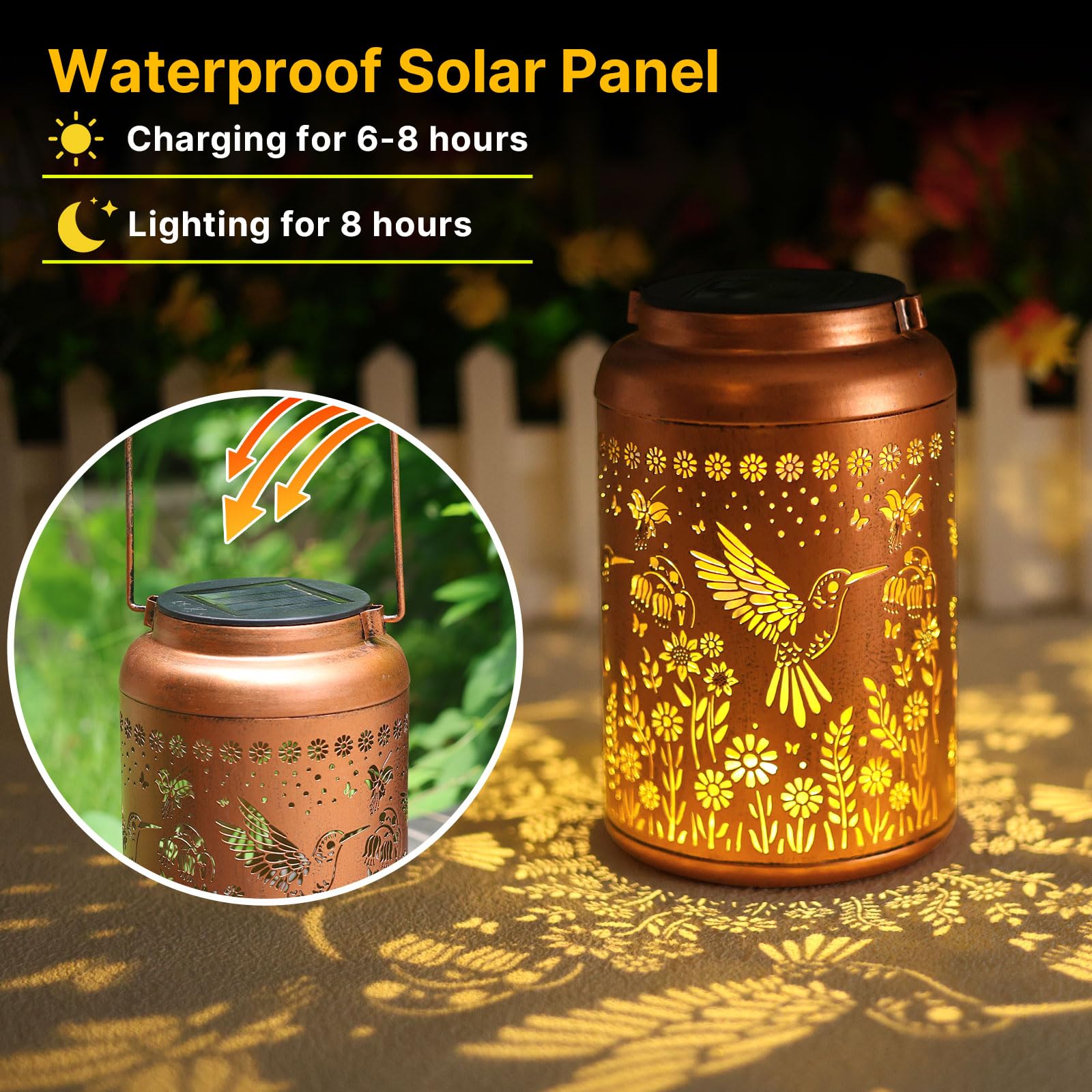 2 Pack Hummingbird Solar Lanterns Outdoor Waterproof Hanging Solar Lights Metal Decorative Led Lanterns Outside Decor For Garden