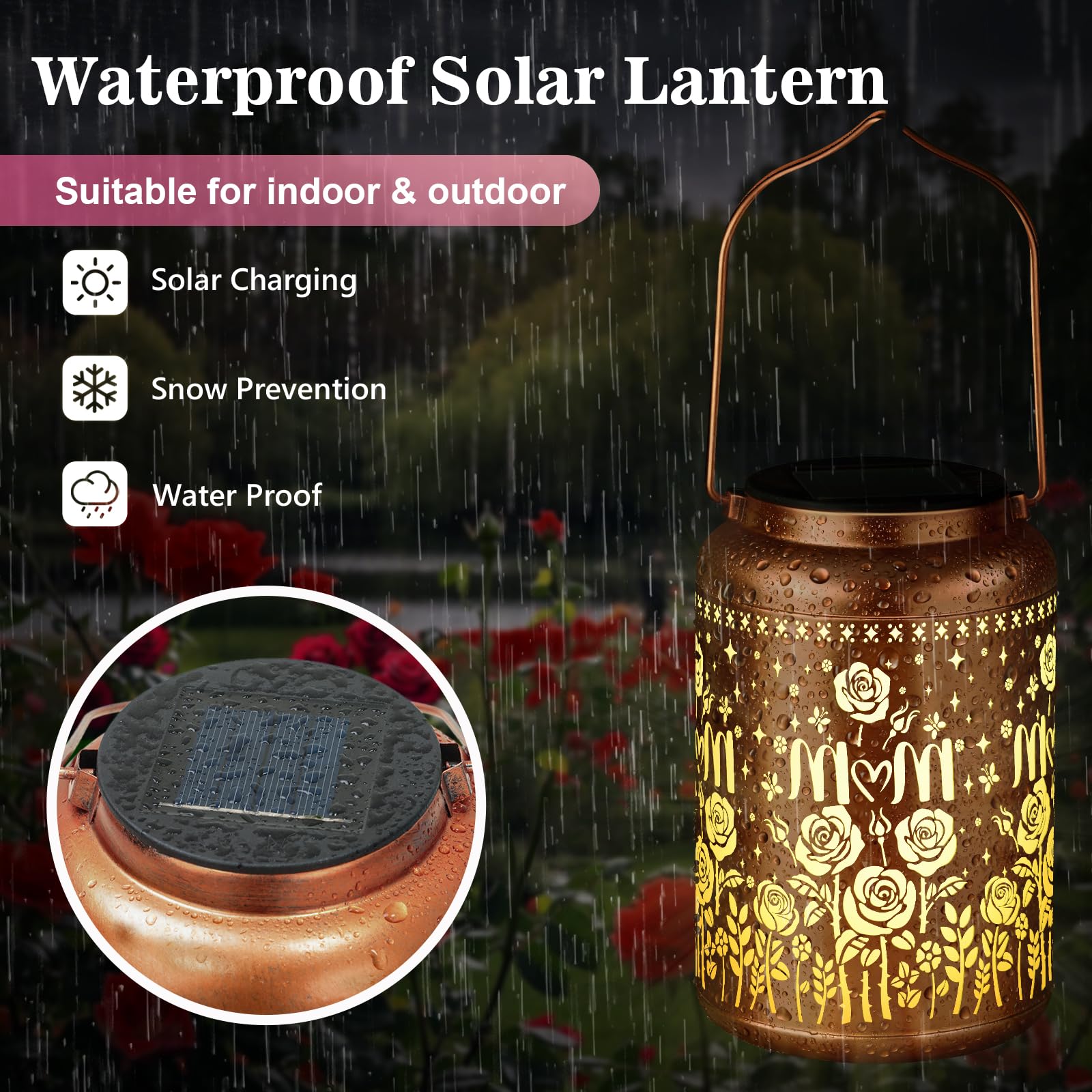 Birthday Gifts For Women Mom Grandma Solar Lantern Outdoor Waterproof  Gardening Gifts For Women  Mom Christmas Rose Garden Decor Hanging Solar Lights Yard Decorations Outdoor  Backyard  Patio