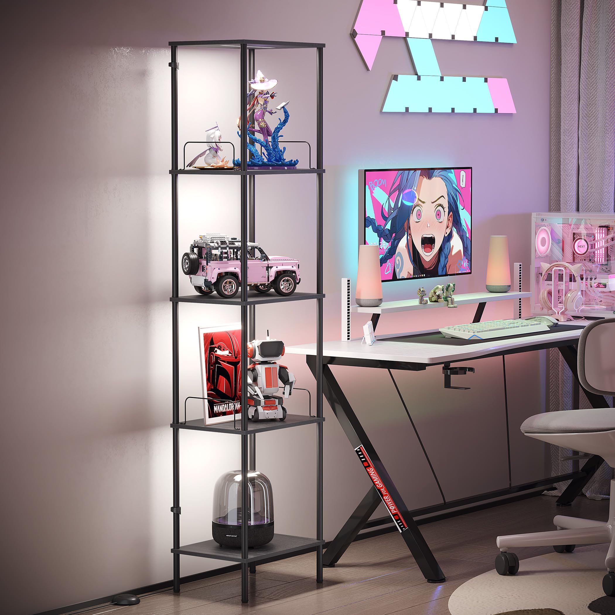 Sunmory Display Shelf With Dimmable Lights, Lighted Display Cases For Collectibles, Adjustable Color Temperature And Brightness,