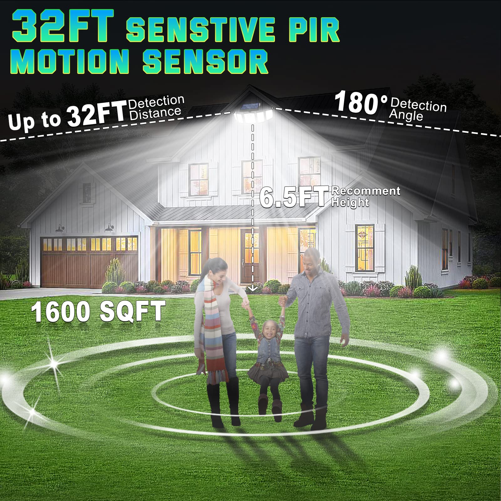 Mdcmdcm Solar Lights Outdoor Waterproof Motion Sensor - 416 Leds 3000 Lumens Super Bright 3 Brightness 3 Modes 2400Mah 360? Illu