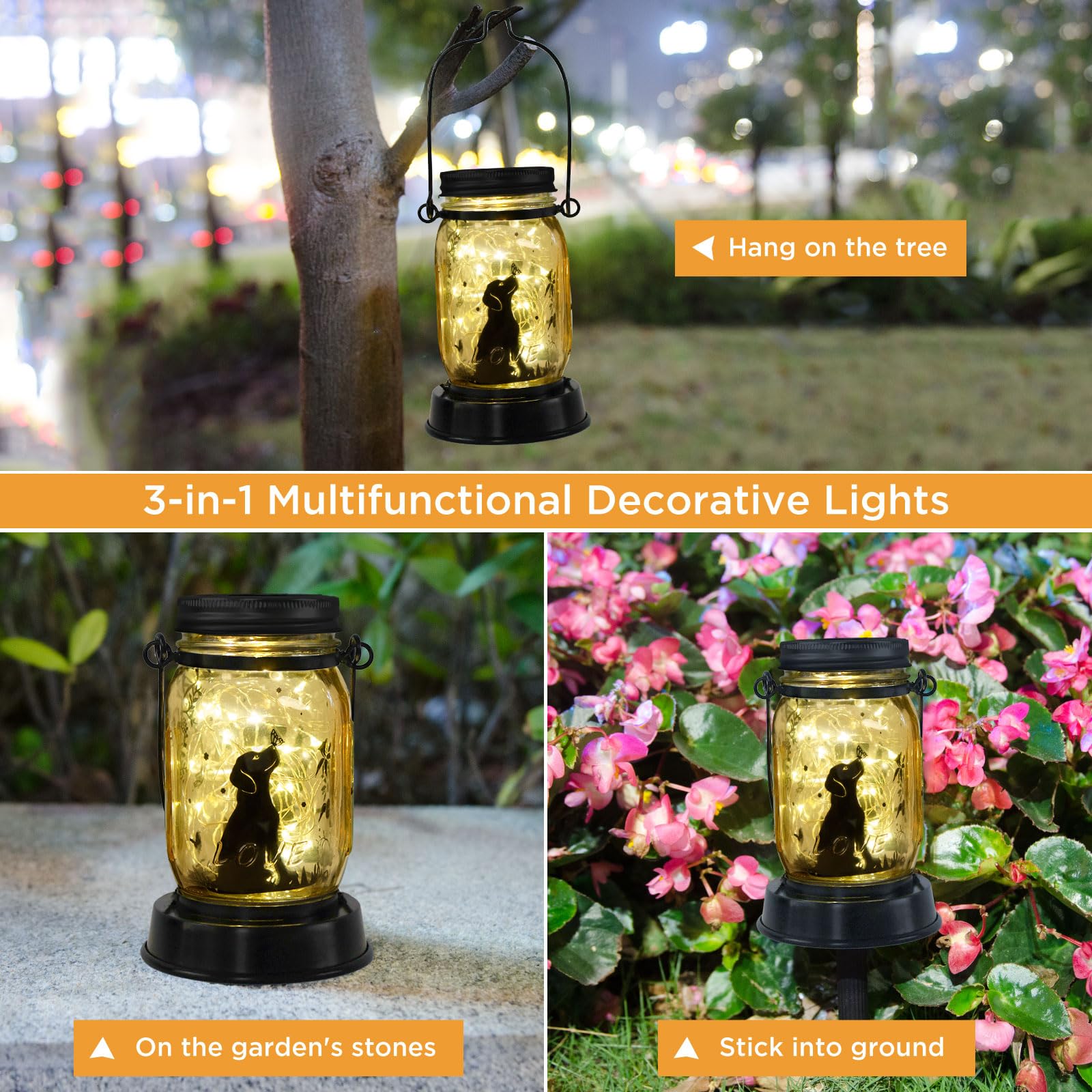 Styleonme Decor Mobile Outdoor Solar Lanterns, Solar Lights Waterproof Dog Lights With Butterfly, Gifts For Women Men Dog Lovers
