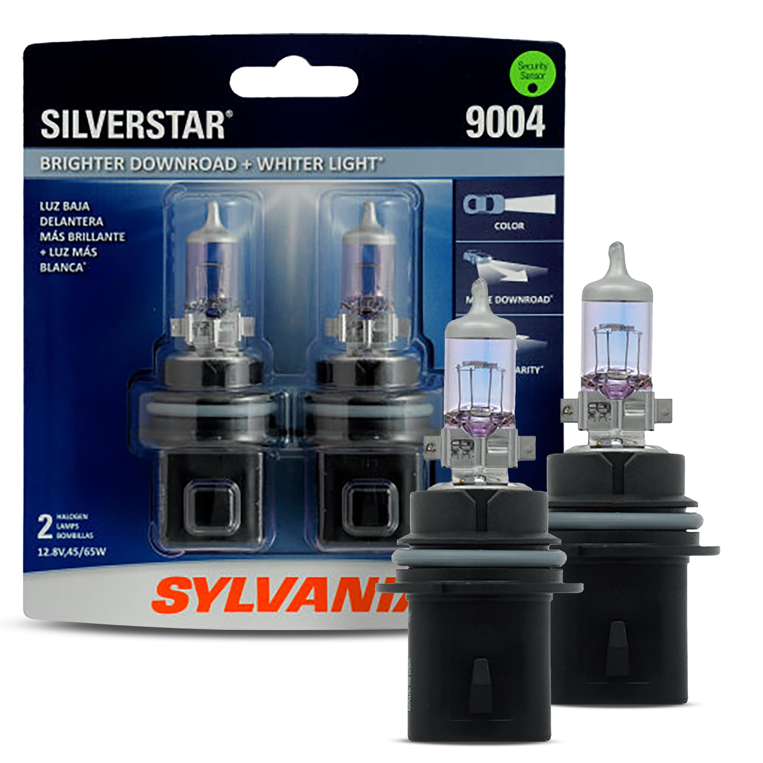 SYLVANIA 9004 SilverStar Halogen Headlight Bulbs, High Beam/Low Beam/Fog, Brighter Whiter Light, Contains 2 Bulbs