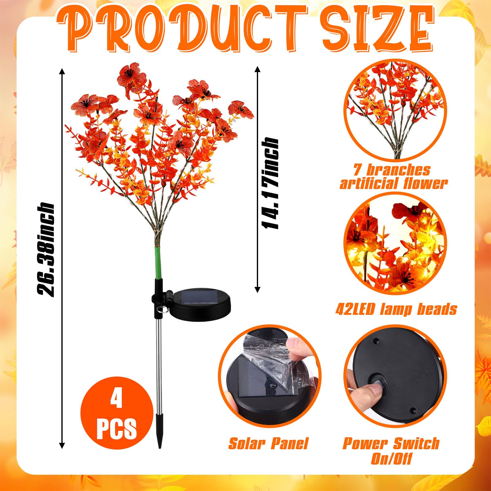 Glooglitter 2 Pack Fall Solar Stake Lights Thanksgiving Outdoor Decorations Waterproof Orange Mums Artificial Flowers Solar Lights For Outdoor Garden Yard Pathway Thanksgiving Fall Decor (Violet)