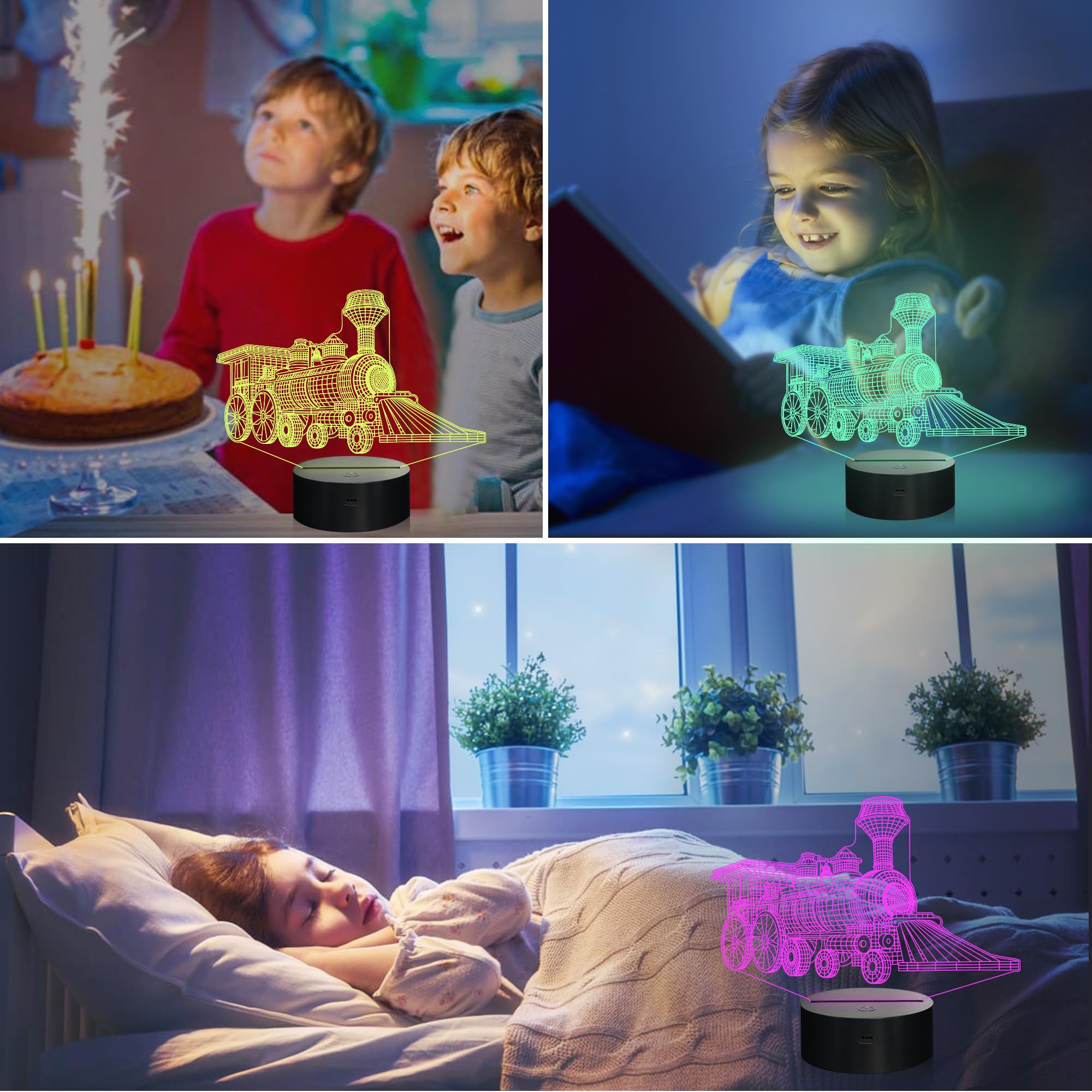 Attivolife Train 3D Gifts Lamp, Hologram Night Light, 16 Color Changing, Remote Control, Model FS-KF2107