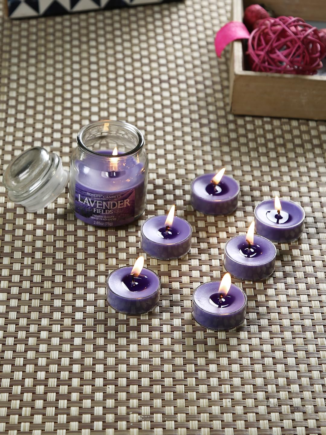HOSLEY Combo of Lavender Fields Fragrance Jar Candle with Scented Tealights|Perfect for Home Decor Lighting Gifting|Pack of 1 Ja