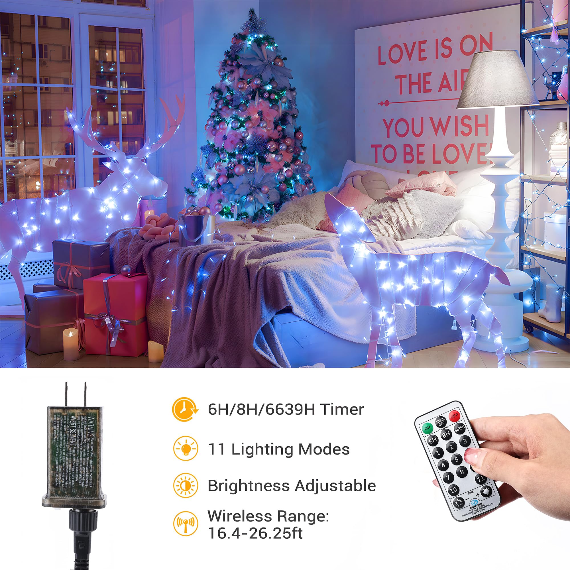 Brizlabs Cool White & Multicolor Christmas Lights, 180Ft 500 Led Color Changing String Lights, 11 Modes Christmas Tree Lights Wi