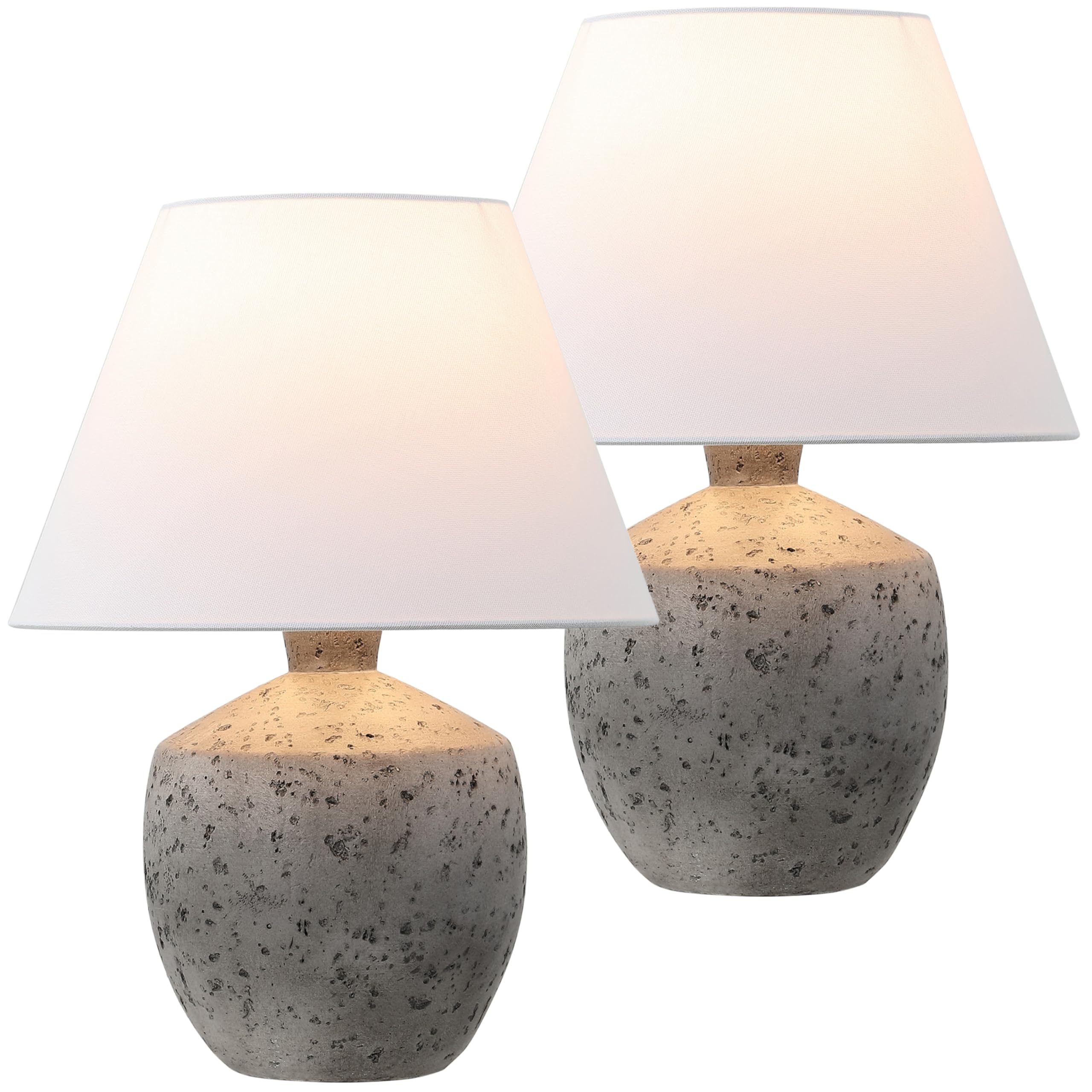 JONATHAN Y 18 Antique Gray Modern Concrete Effect Table Lamp Set of 2, Scandinavian Bedside Lamps for Bedroom Living Room, White