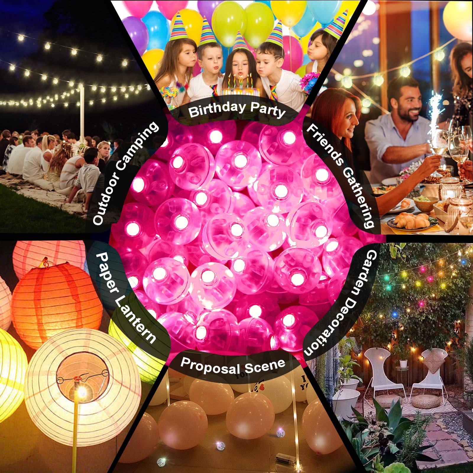Aogist 50 Pcs Pink Balloon Light With Loop For Hanging, Mini Ball Lamp Round Tiny Led Light For Glass Paper Lanterns Balloons Bi