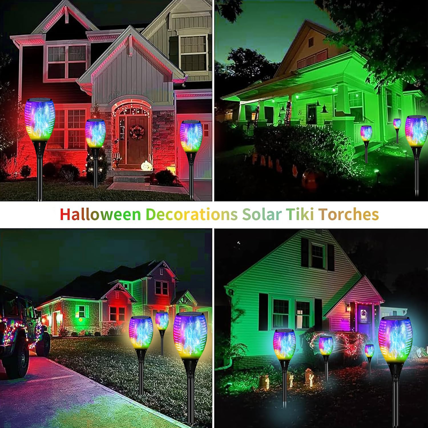 Youngpower Multi Color Halloween Rgb Christmas Outdoor Solar Torch Lights, Flickering Flame Solar Garden Lights Decoration Water