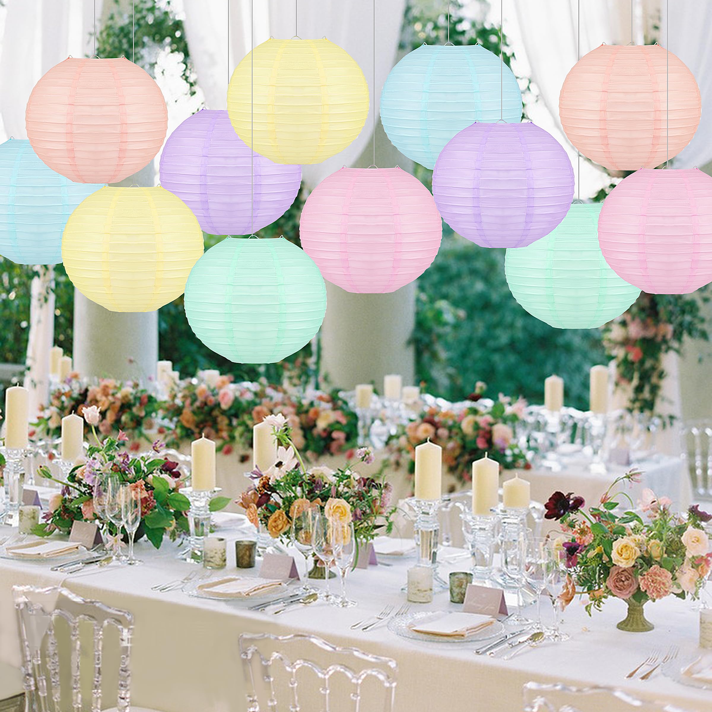 12 Pcs Colorful Hanging Paper Lanterns Pastel 10 In Macaron-Colored Neon Chinese Paper Lanterns Party Decorations For Classroom Baby Shower Wedding Birthday Valentine'S Day (Macaron)