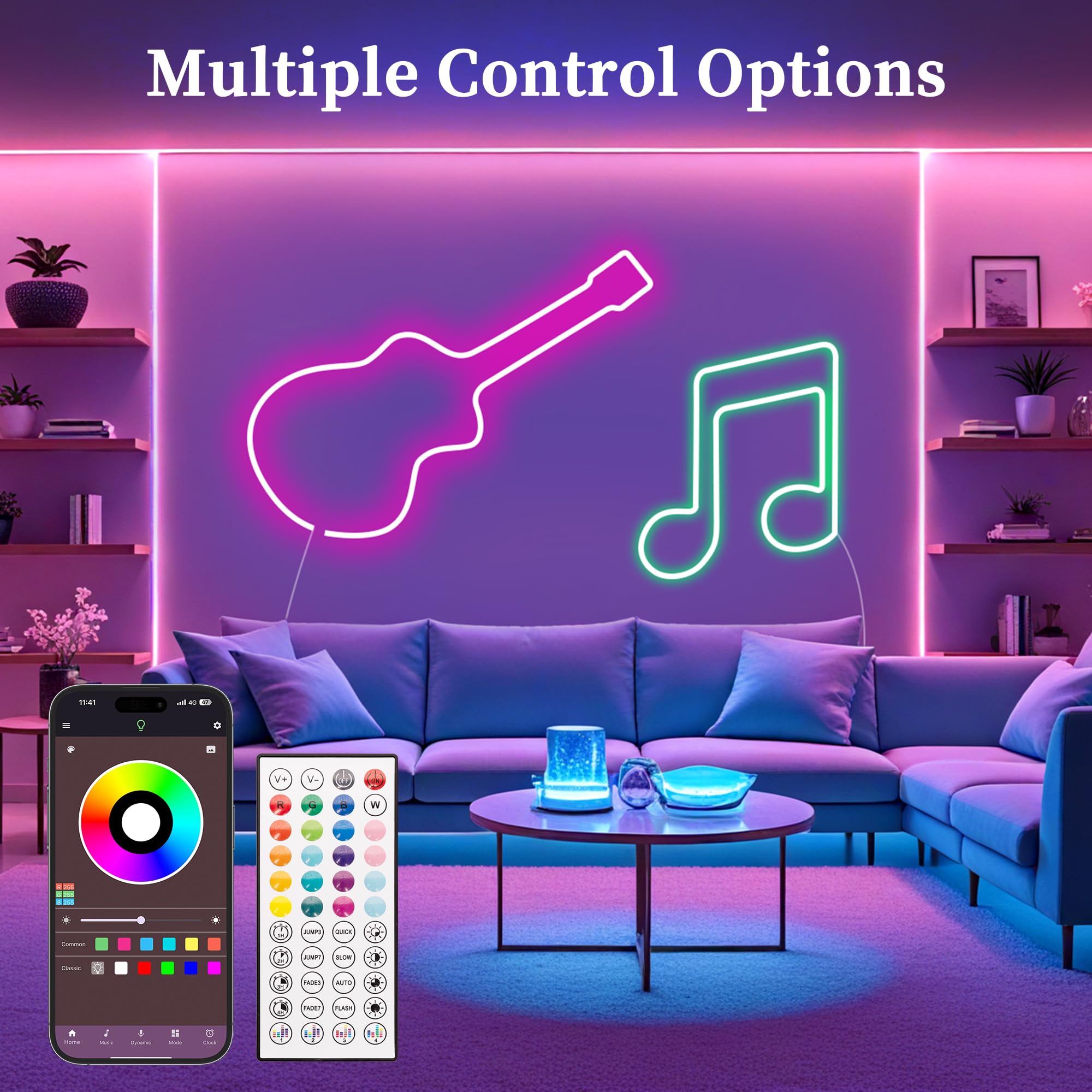 RIYO Neon Rope Lights, 50Ft RGB LED Strip, IP67 Waterproof, App & Remote Control, Music Sync, Multicolor
