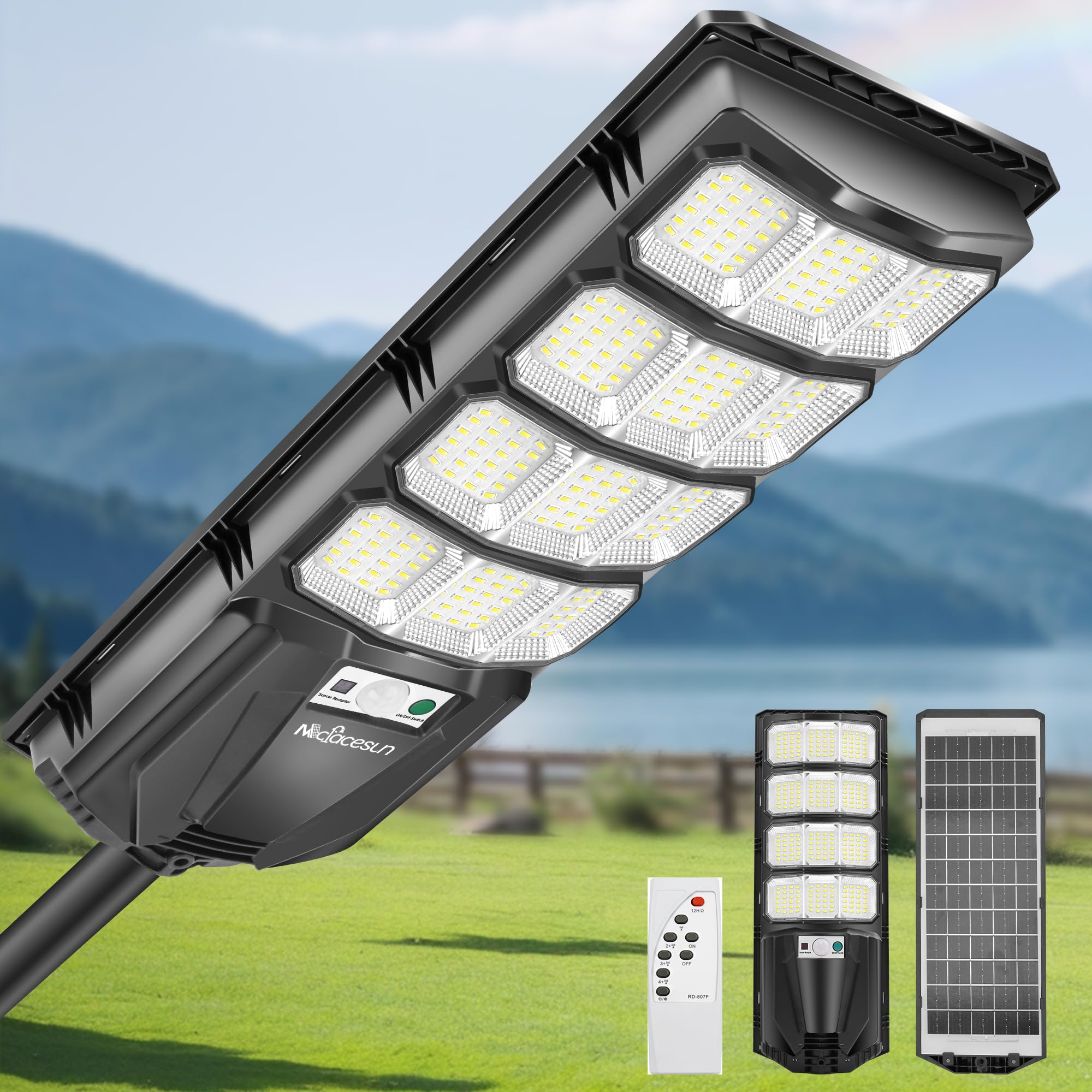 Mcfacesun Solar Lights Outdoor-6500K 16000LM Led Street Light, IP66 Waterproof Solar Street Lights Outdoor with Motion Sensor & 