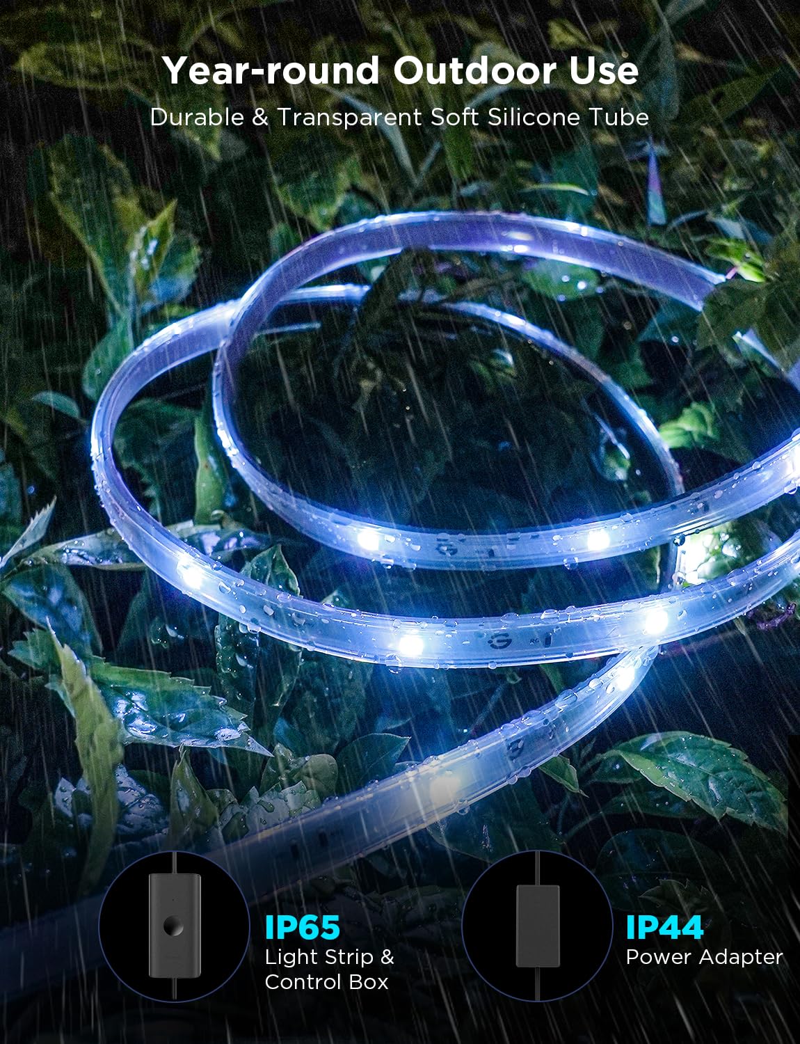 Govee 98.4ft Outdoor LED Strip Lights, Smart RGBIC, IP65 Waterproof, Works with Alexa & Google Assistant, Multicolor