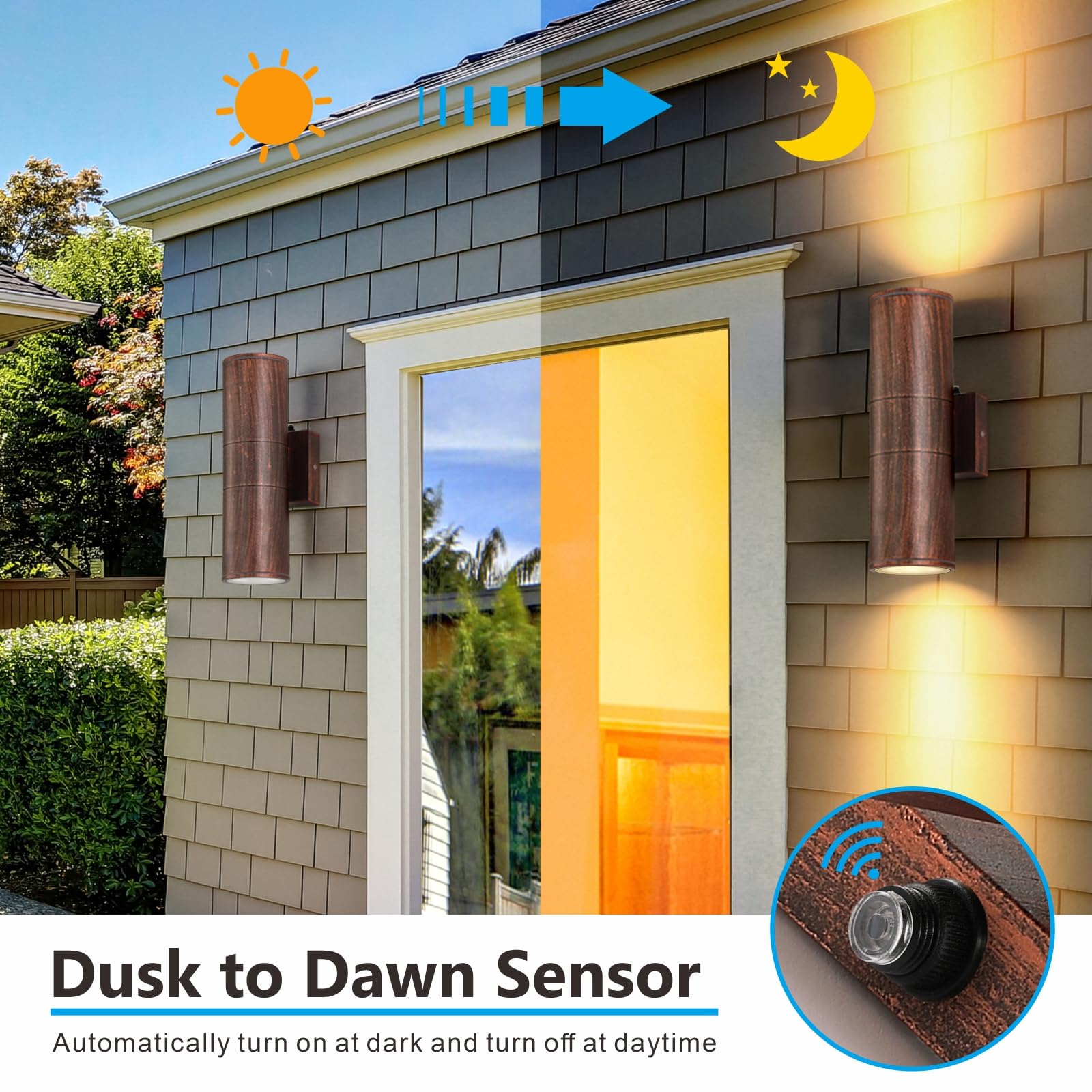 Dakaful Dusk To Dawn Outdoor Lighting Sensor Wall Lights 2Pack  12W 2700K Integrated Led Cylinder Up Down Lights Outdoor  Ip65 Waterproof Aluminum Wall Sconce Exterior Wall Light For Porch Patio Etc.