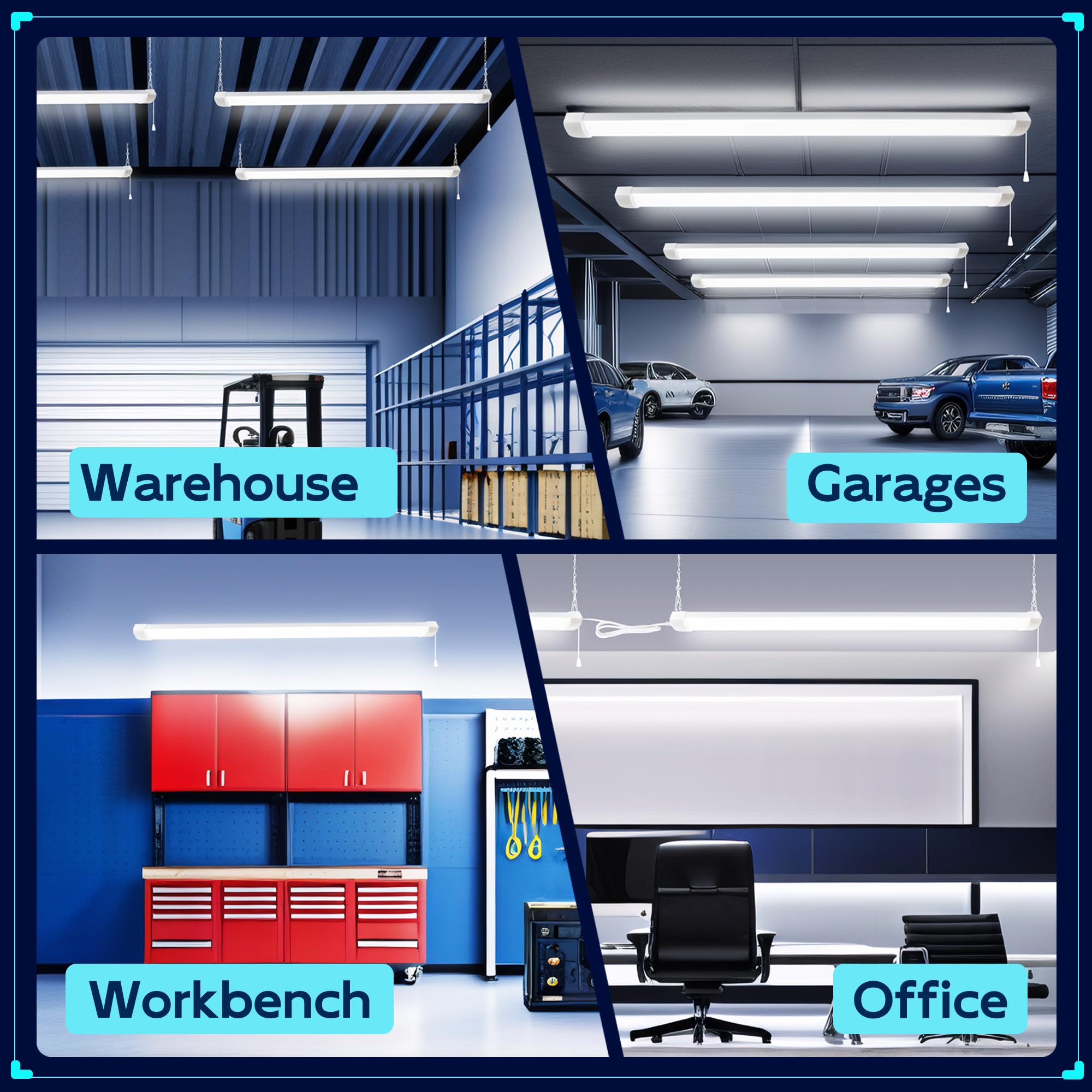 Hykolity 4Ft 70W Led Shop Light Linkable  8000Lm(300W Equivalent)  5000K Utility Shop Lights For Garages  Workshops  Basements  Hanging Or Flushmount  With Power Cord And Pull Chain  Etl White  2 Pack