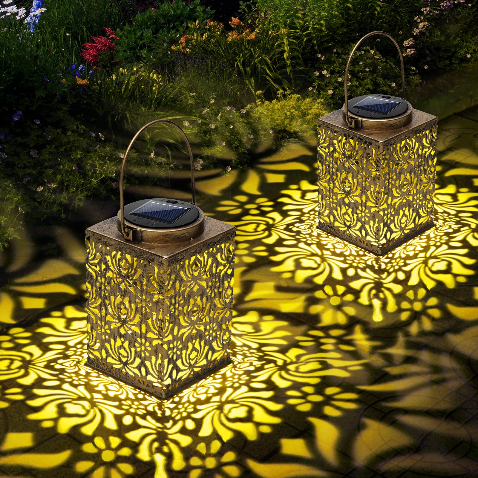 Ywywled Solar Lanterns 2 Pack - Waterproof Metal Garden Lights For Patio, Yard, Decor, Gifts