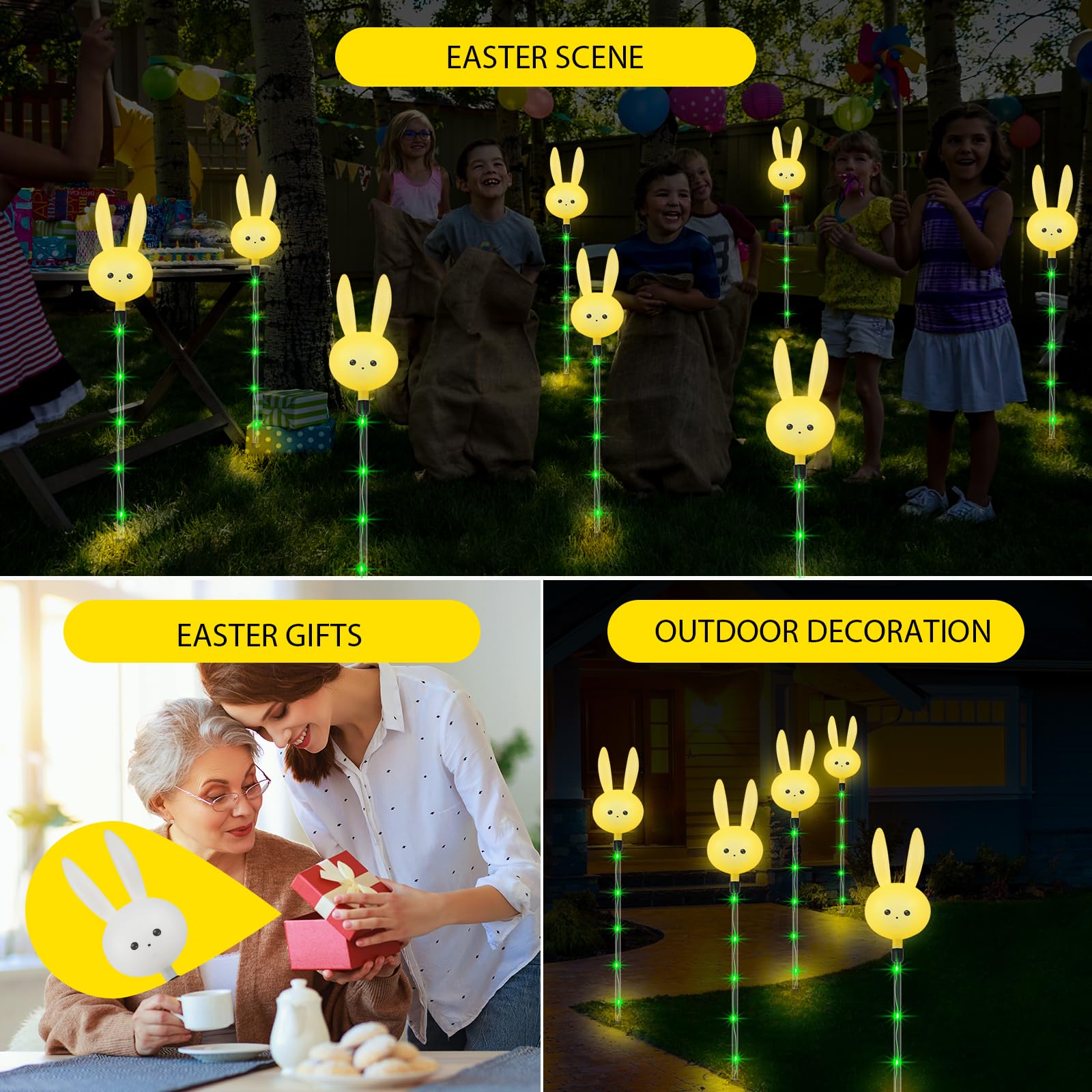 X-Giftkey Solar Bunny Path Lights Outdoor,3Packs Garden Gifts Decor Lights,Unique Camping Gifts Decorations,Waterproof,8 Modes,S