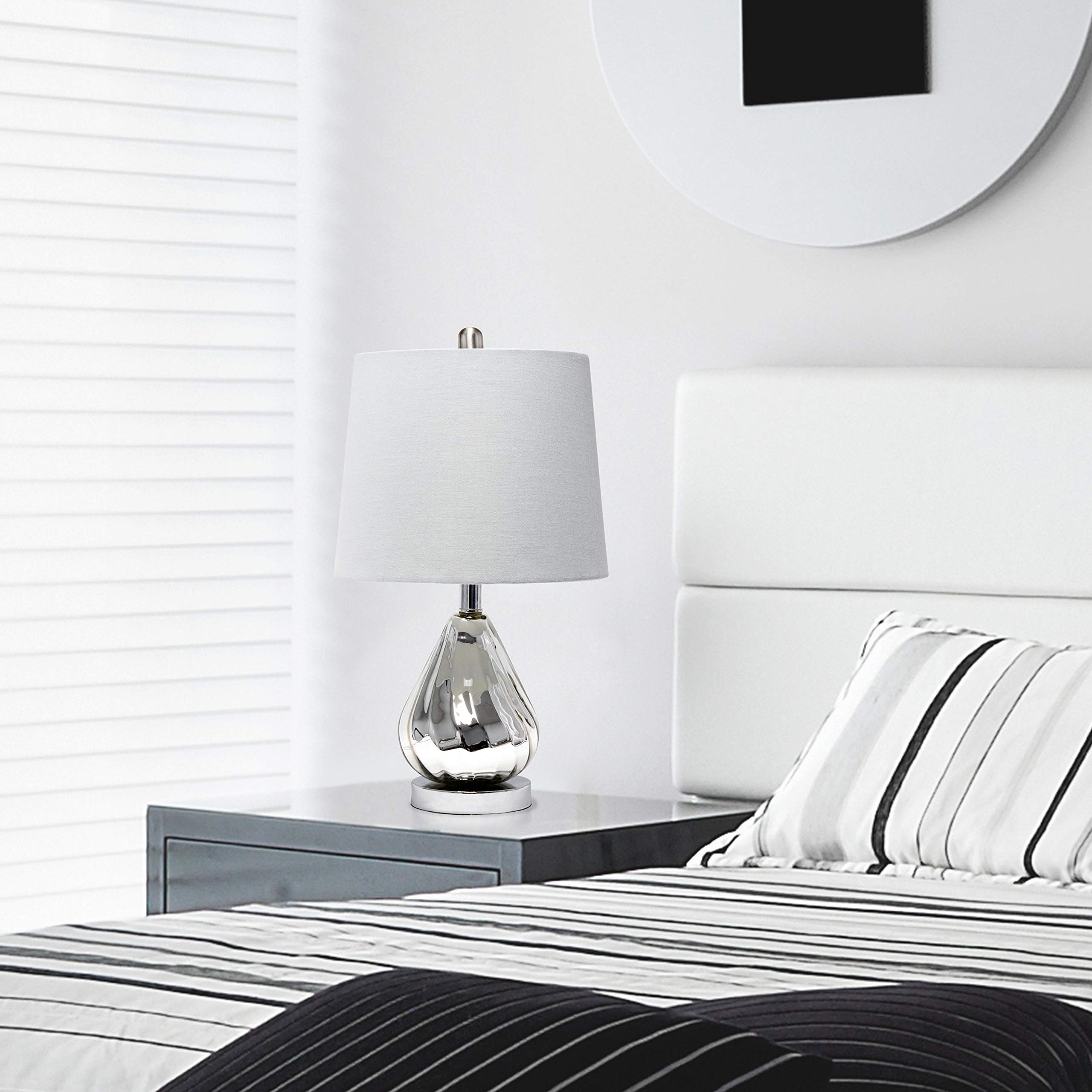 Elegant Designs LT3319-GRY Chrome Ripple Table Lamp, Glass, Gray Shade