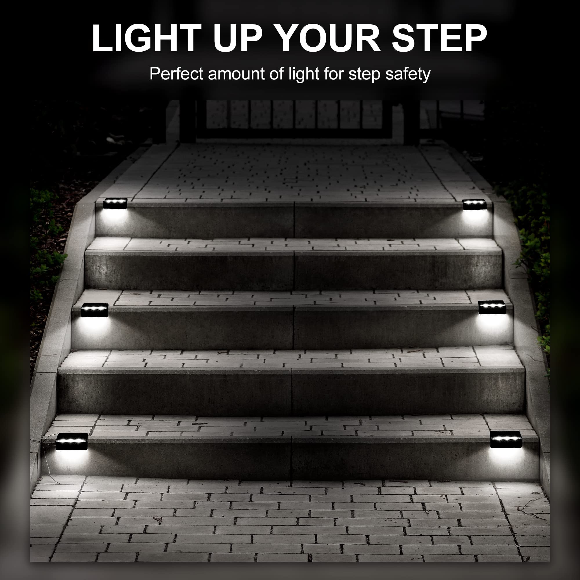 SOLPEX Solar Fence Lights, 6 LEDs Waterproof, Cold White, 12 Pack, Black, Model 8540, for Deck, Garden, Yard, Patio Decor