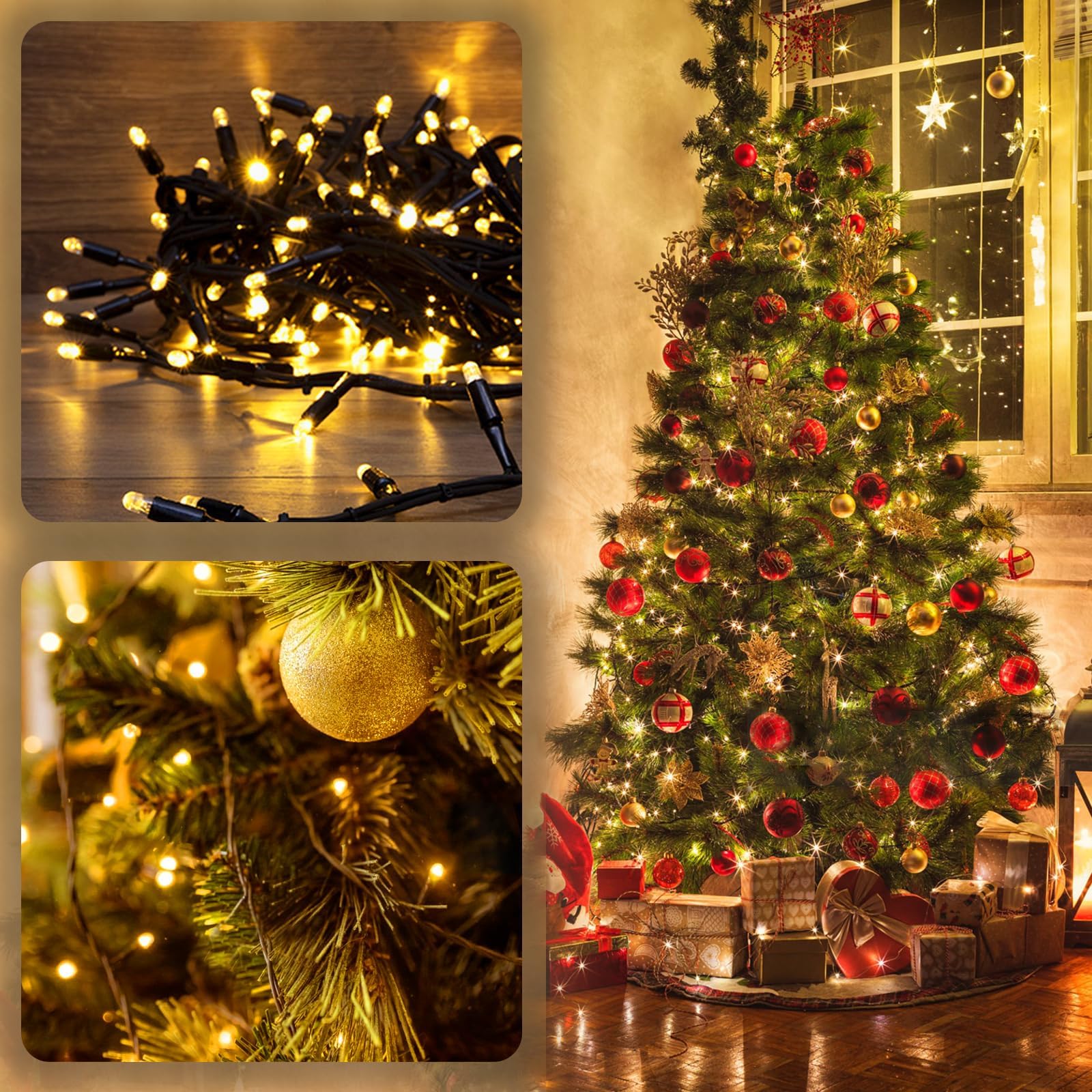 Albelt 4 Pack Solar Christmas Lights, 480 LED, 170 FT, Warm White, 8 Modes, Waterproof String Lights for Outdoor Decorations