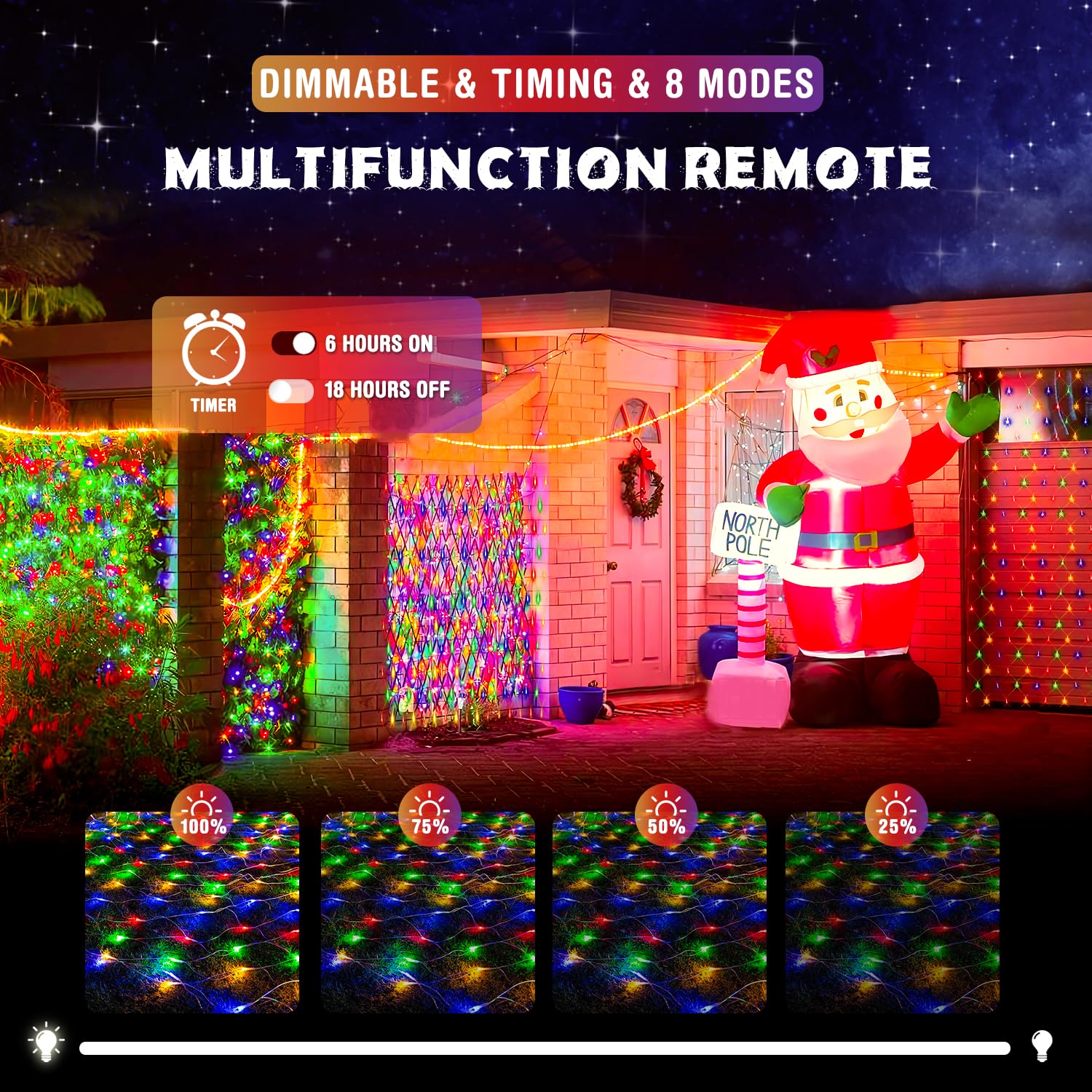JMEXSUSS 360 LED Christmas Net Lights, 12ft x 5ft, Multicolor, Outdoor Plug-in, Connectable for Bushes and Tree Decoration