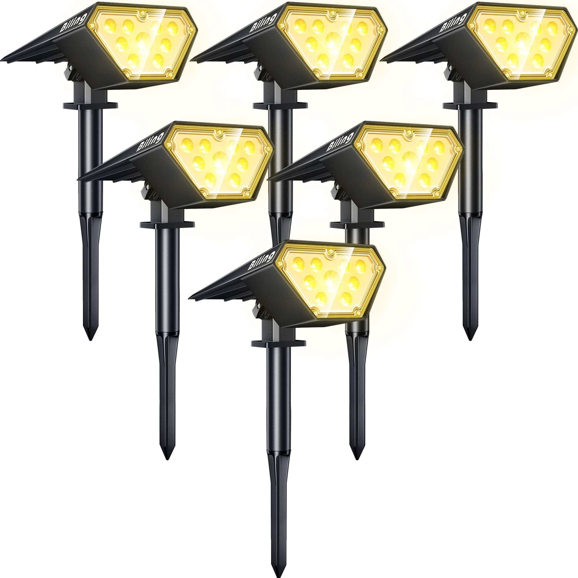 Biling Solar Spot Lights, 700 Lumen, IP67 Waterproof, 6 Pack, Warm White, Adjustable for Outdoor Use in Garden, Pathway, Yard, Driveway