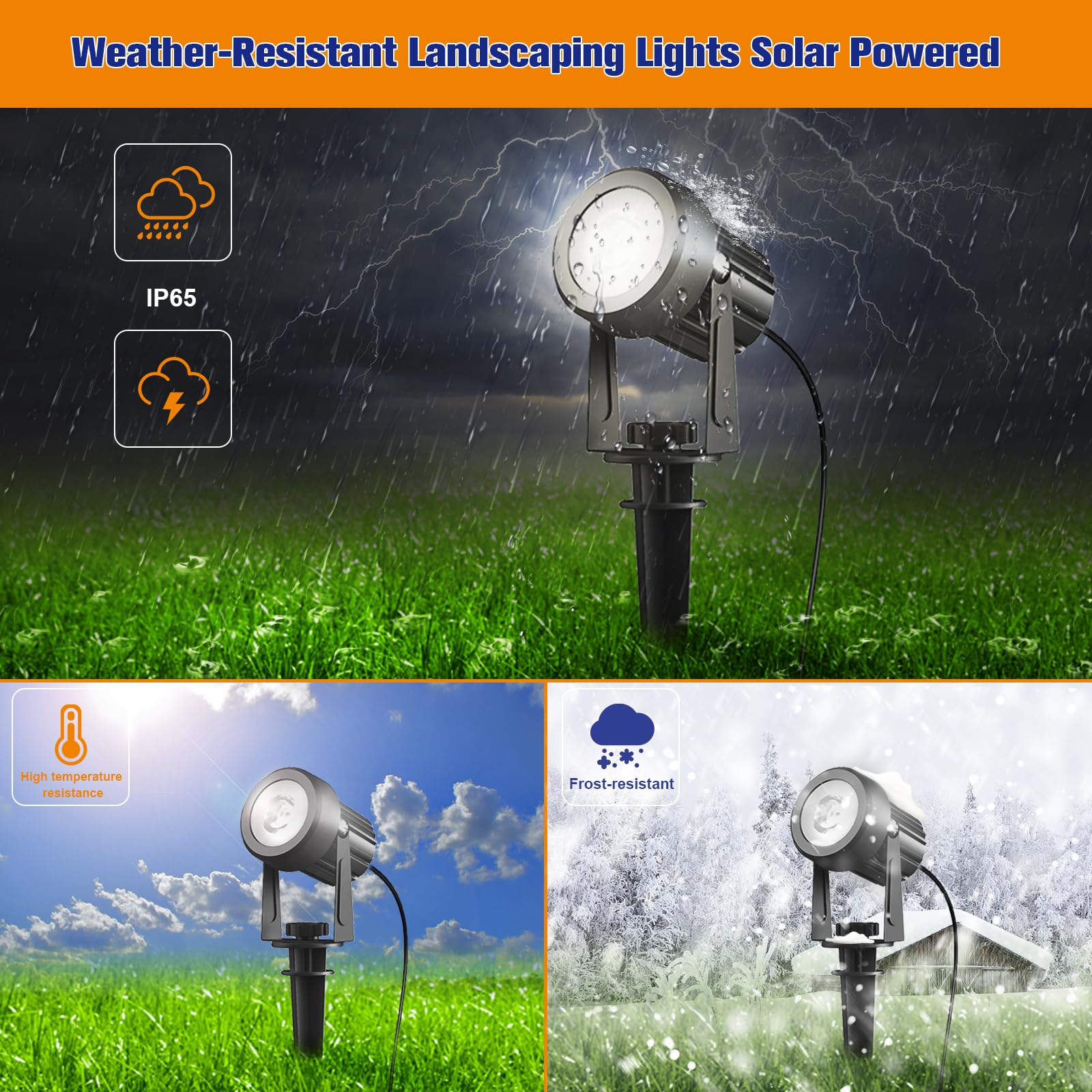 APONUO Solar Spot Lights Outdoor, 4-in-1, IP65 Waterproof, Cool White, 9.8ft Cable, Model 18145BDR