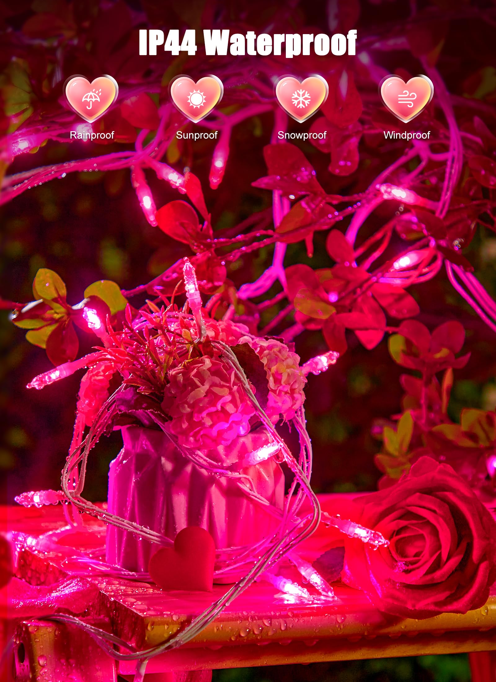 Minetom Valentines Decor Pink Lights, 39 Feet 100 Led Mini Valentines String Lights Usb Operated, Waterproof Tree Lights Indoor For Home Bedroom Holiday Decorations