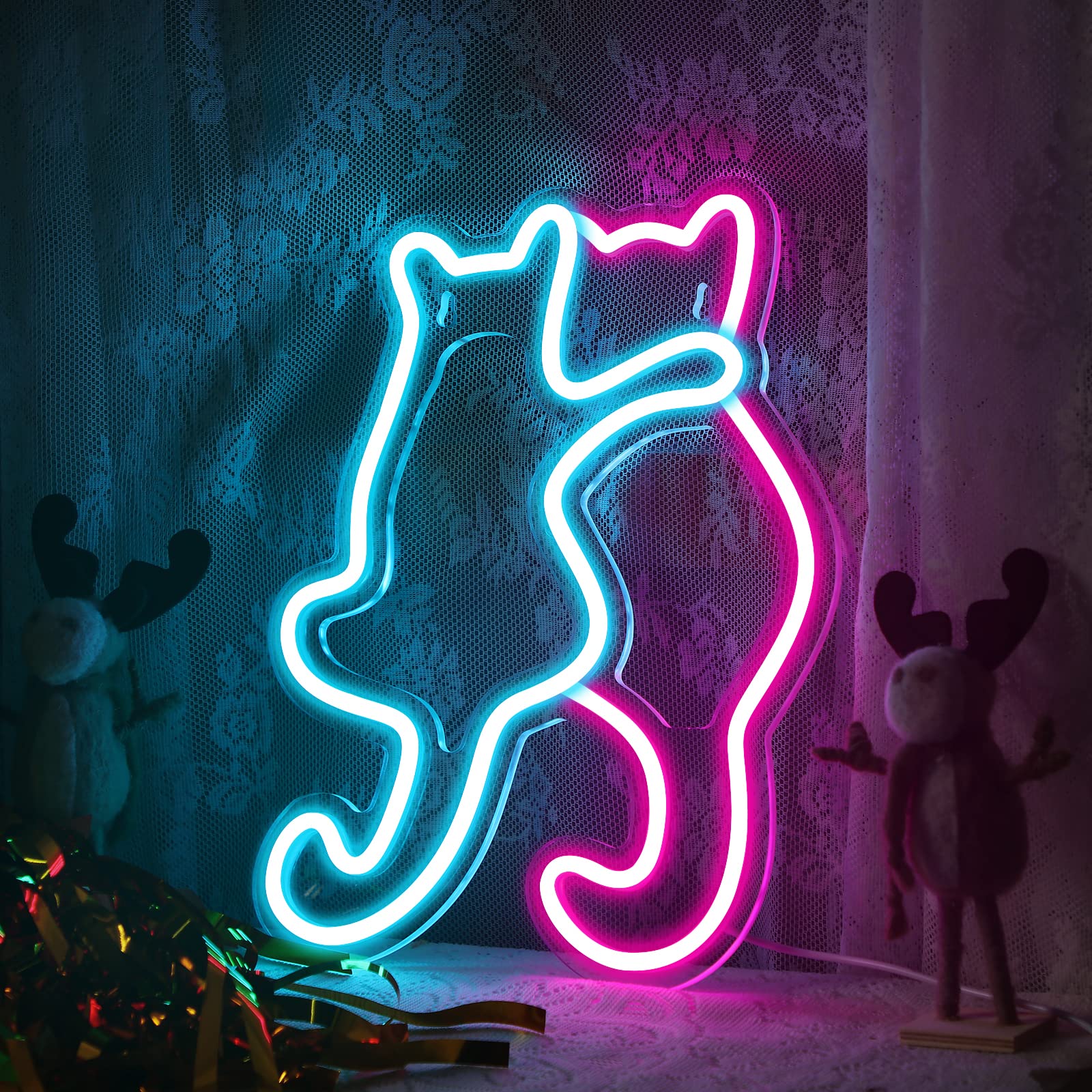 Kathfly Cat Neon Sign Light - USB Operated LED Decor for Home, Party, Wedding - Pink & Blue Acrylic - Cute Cat Design