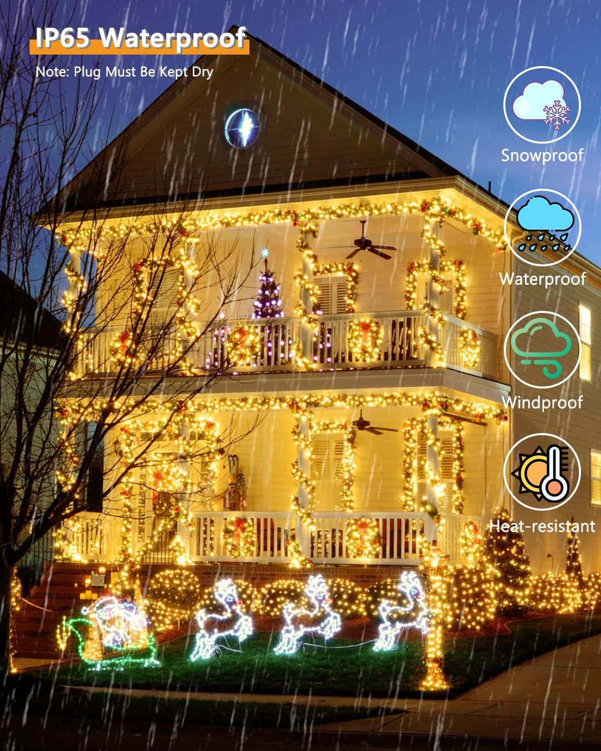 KAQ Solar String Lights 600LED 210FT Waterproof 8 Modes Green Wire 2Pack Warm White