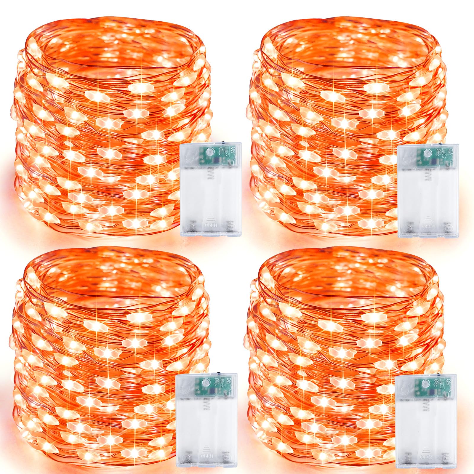 4 Pack 20FT 60LED Halloween Battery Operated Fairy Lights with Timer  Waterproof Battery String Lights Outdoor Indoor  Battery Twinkle Lights for Bedroom Wedding Birthday Party Halloween (Orange)