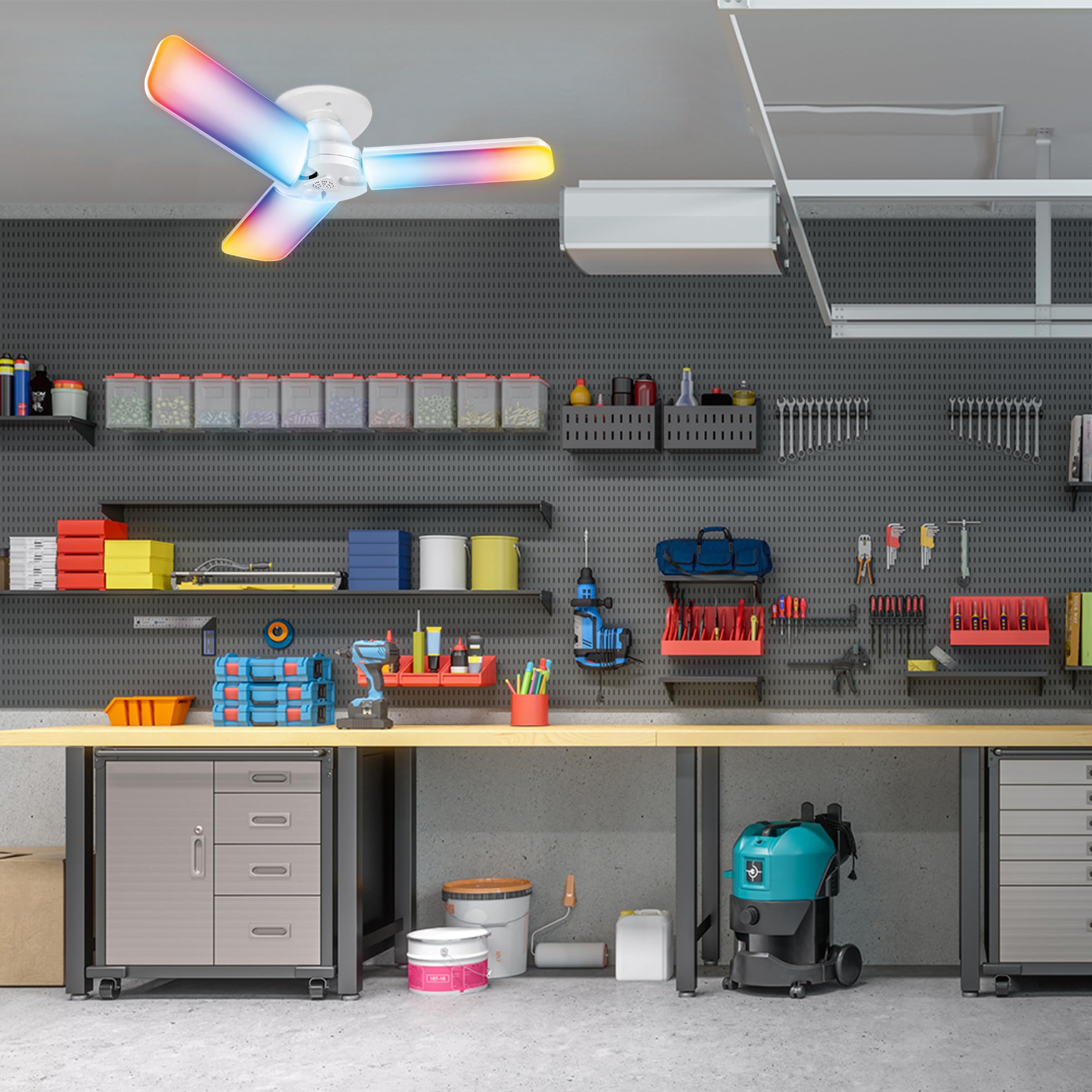 Feit Electric Smart LED Garage Light, RGBW 3 Panel, WiFi, E26, 4000 Lumens, Works with Alexa & Google Home, Model ADJ4000/RGBW