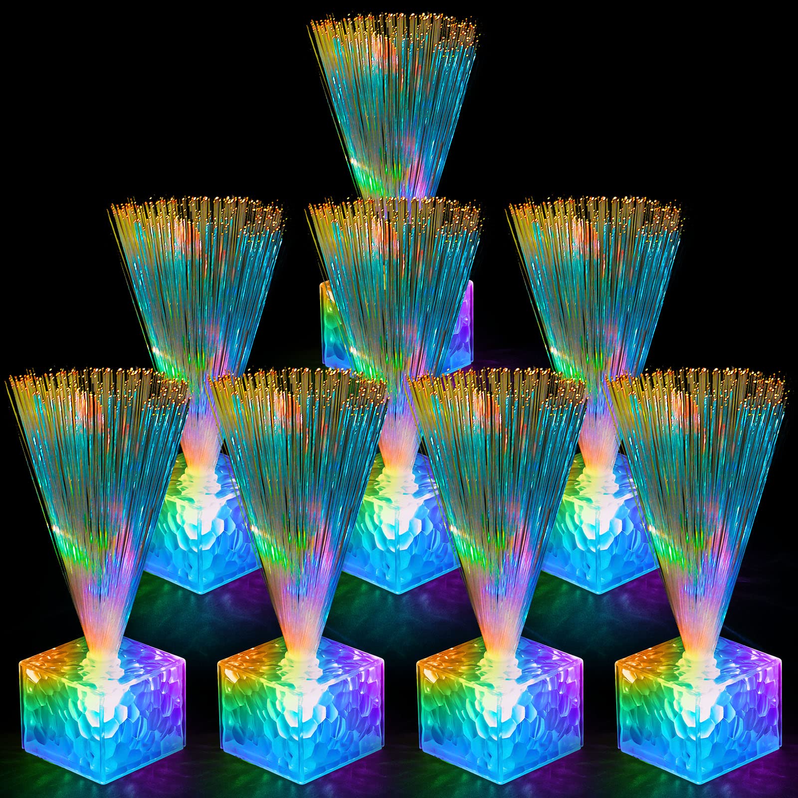 Amylove 16 Pieces Mini Fiber Optic Lamps Bulk 5.5 Inch Small Led Light Up Centerpieces For Table Decorations With Crystal Base B