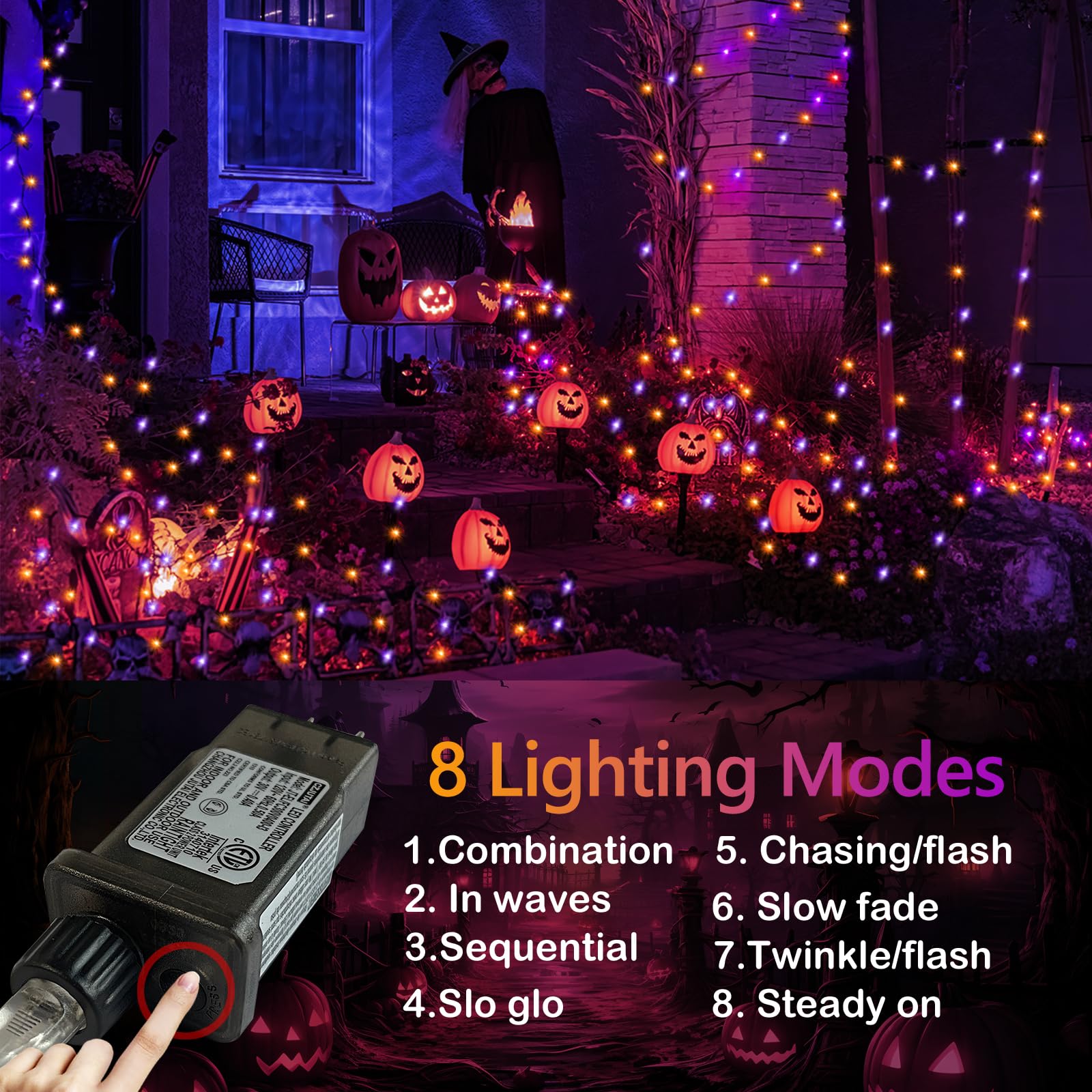 Flvoecn 98Ft Outdoor Halloween Lights 300 Led Halloween Lights With 8 Modes Timer Waterproof String Led Lights Plug In Halloween