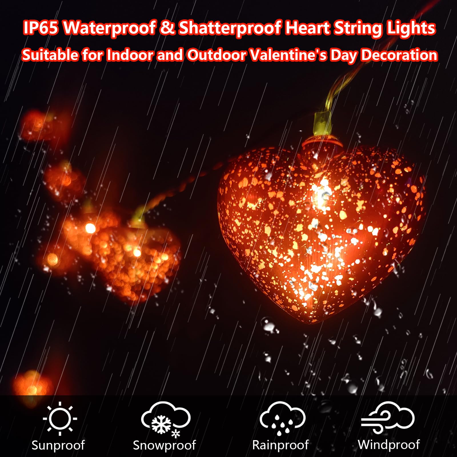 Valentine Heart Lights 6.8Ft 10 LED Valentines Day Lights with Remote Timer, Battery Powered Heart String Lights Indoor Valentin