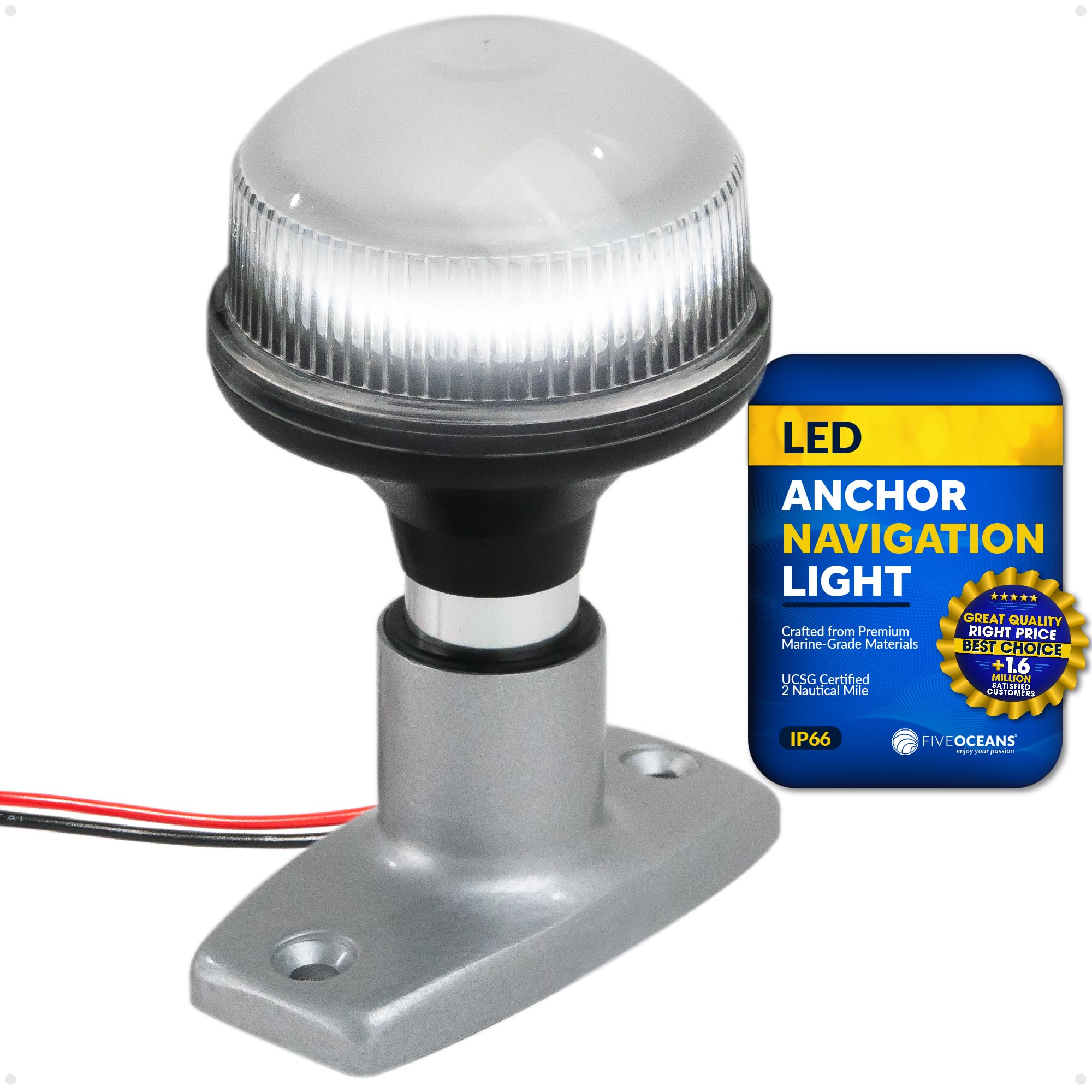 Five Oceans 12V DC Anchor Light, USCG 2NM Certified, 4-Inch Fixed Mount, Black, Model A