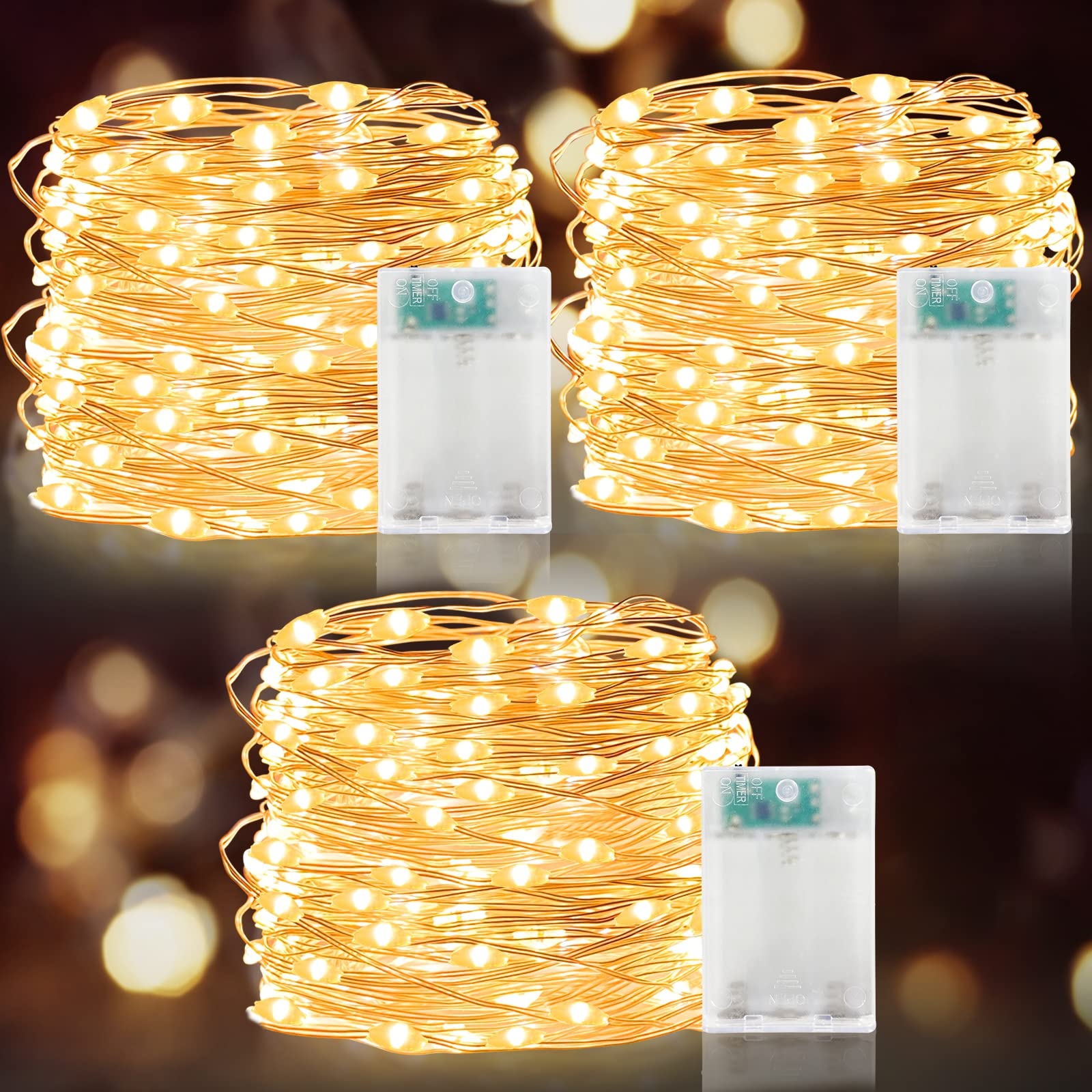 Turnmeon 90 Led Warm White Fairy Lights, 10Ft Battery Powered Copper Wire For Indoor/Outdoor Decor