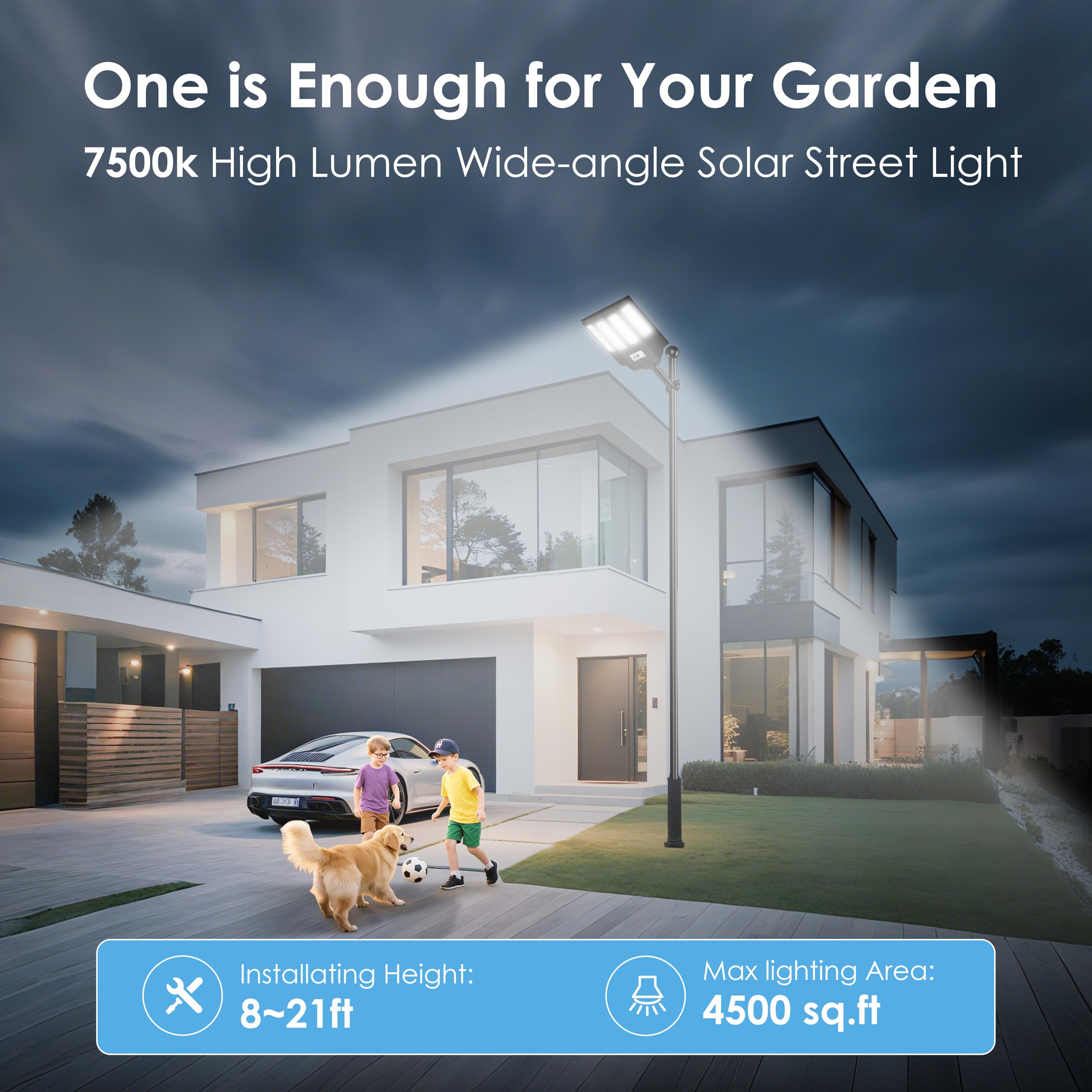 ZIZIWIN Solar Street Lights 1200W Waterproof Motion Sensor Dusk to Dawn Remote Control Black ZZSSL