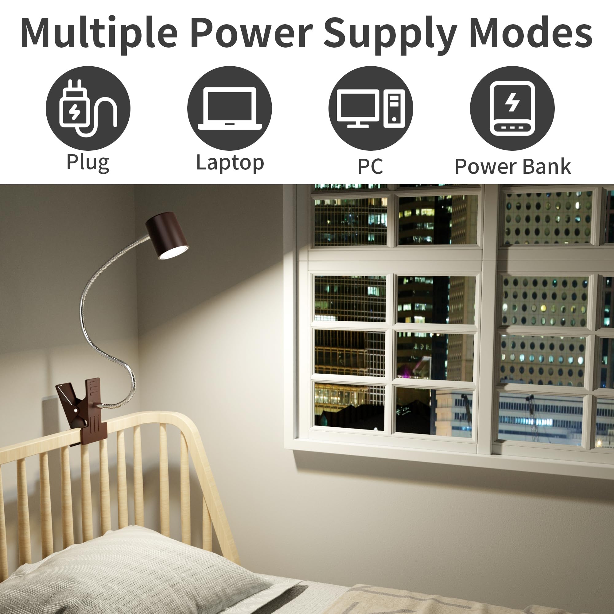 Dott Arts Desk Lamp,Usb Clip On Light With 3 Color Modes,Led 10 Levels Brightness Reading Lamp, 360? Gooseneck Book Light,Eye-Ca