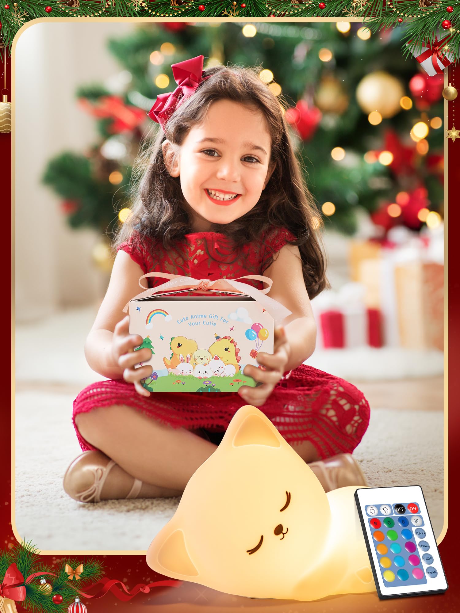 ?Gifts Package?Cat Gifts Baby Gifts, 16 Colors & Remote Control Silicone Cat Night Light Cat Decor,Dimmable Baby Night Light Lamp,Portable Rechargeable Cat Lamp,Kawaii Christmas Gifts For Teen Girls