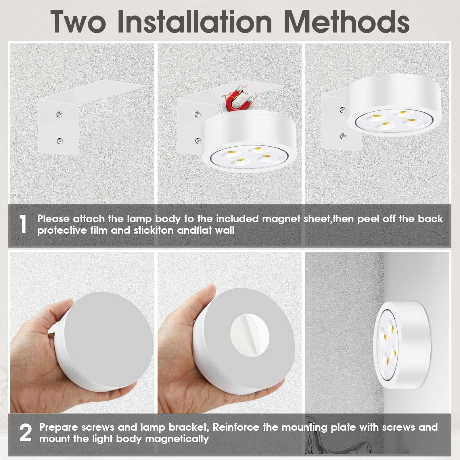 SIXDEFLY Picture Lights for Wall, 3 Lighting Modes, Dimmable, 6 Pack, Rechargeable, White