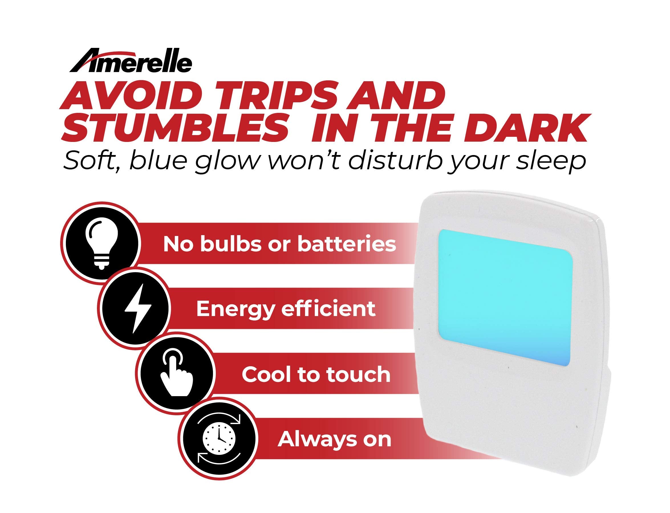 AMERELLE Always-On LED Night Light, 2 Pack, Cool Blue, Model 71282, Slim Plug-in Design for Bedrooms, Bathrooms, and Nurseries