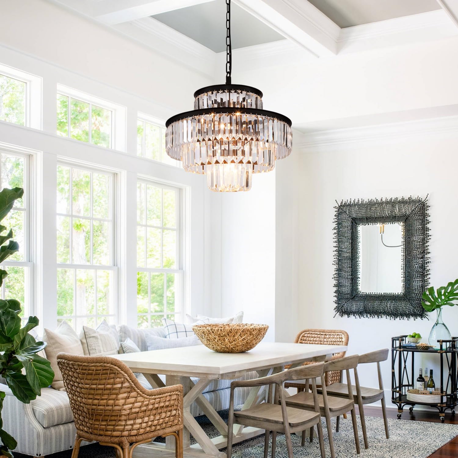 GMlixin Black Crystal Chandelier, Modern Pendant Light Fixture, 20 Inch, for Dining Room & Bedroom, Model GM2950-500-1