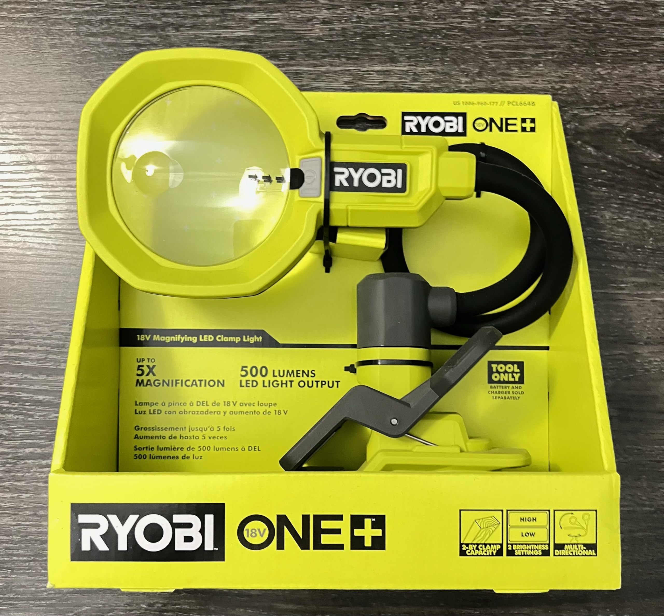 RYOBI ONE+ 18V LED Magnifying Clamp Light Tool Only Model PCL664B