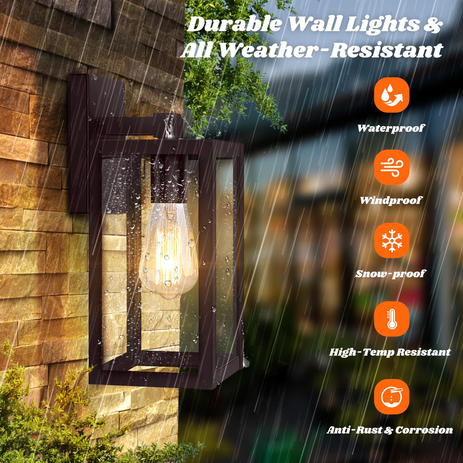 2-Pack Outdoor Wall Light, Waterproof Outdoor Light Fixture, 10'' Brown Outside Lights For House With Clear Glass For House, Por