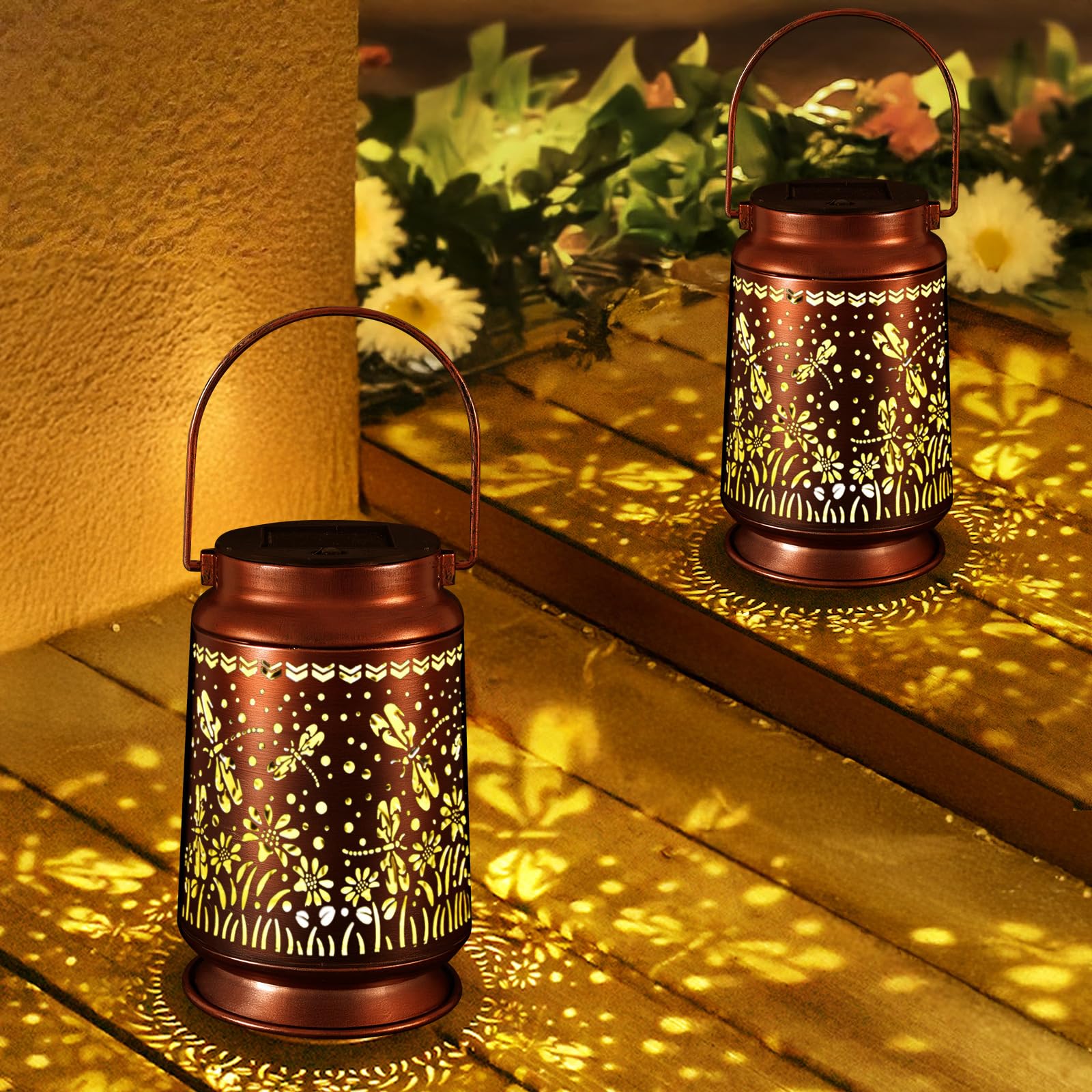 Solar Lanterns Outdoor Waterproof Gifts For Women Grandma Gifts For Mom Butterfly Garden Decor Solar Hanging Lantern Metal 3 Pac