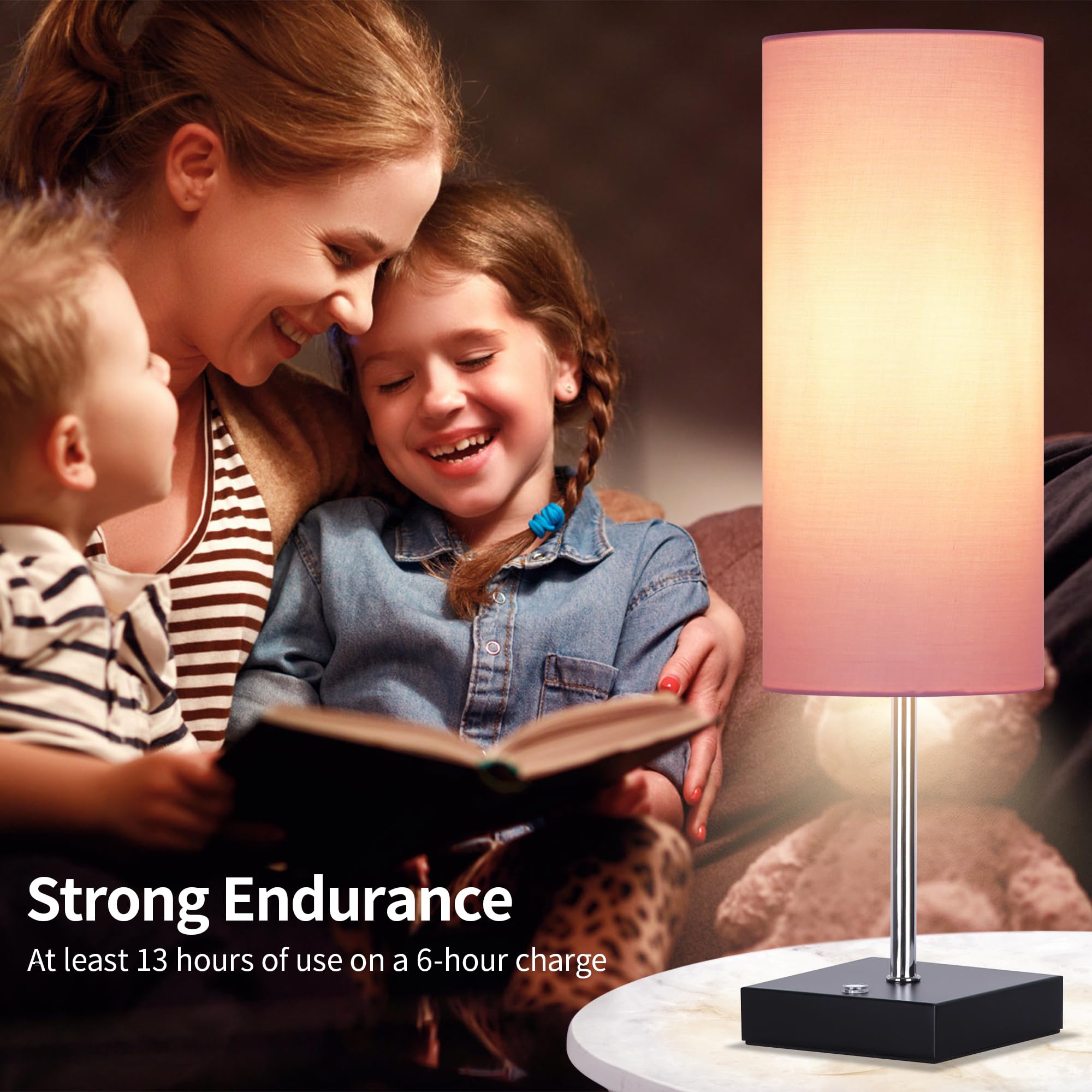 AVV Cordless Table Lamp - 5000mAh Battery, Touch Control, 3 Modes, 18 Inch, Pink, Model RD-BTL4W-002