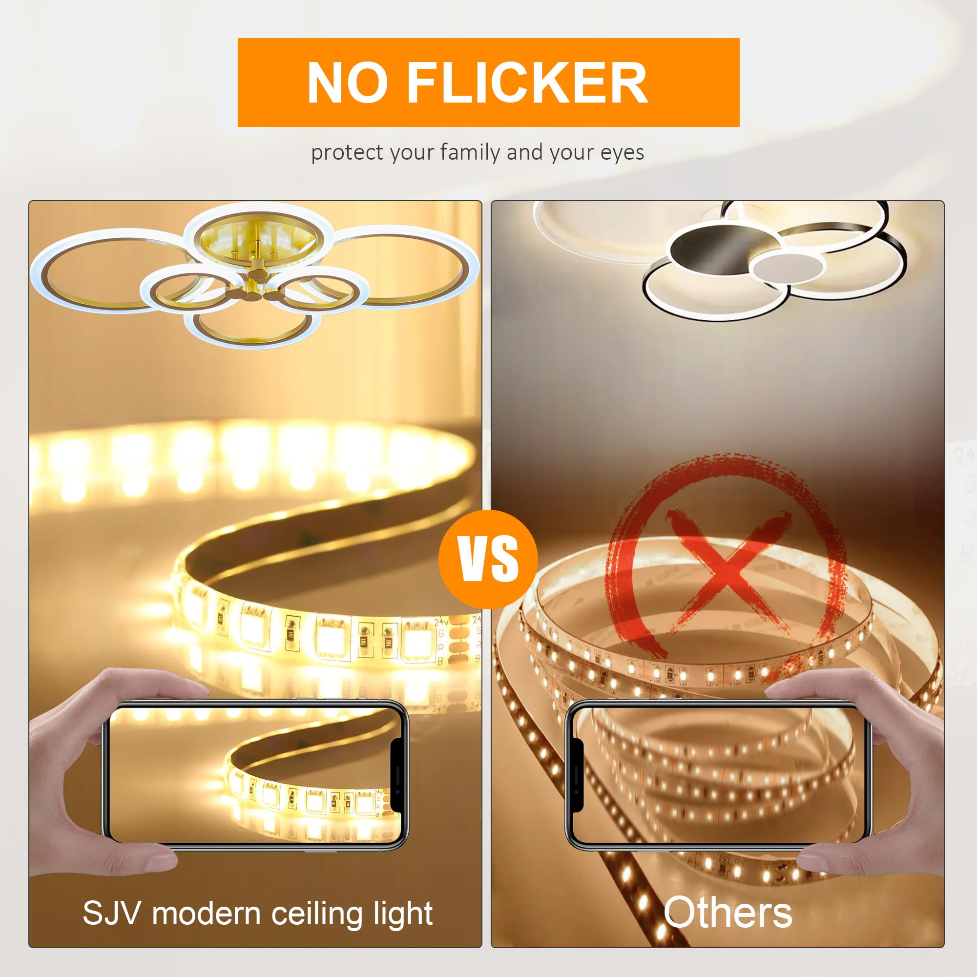 Sjv Modern Led Ceiling Light Fixture, Gold 6Rings Dimmable Flush Mount Ceiling Light, 31.4'' Kitchen Lighting Fixtures Ceiling L