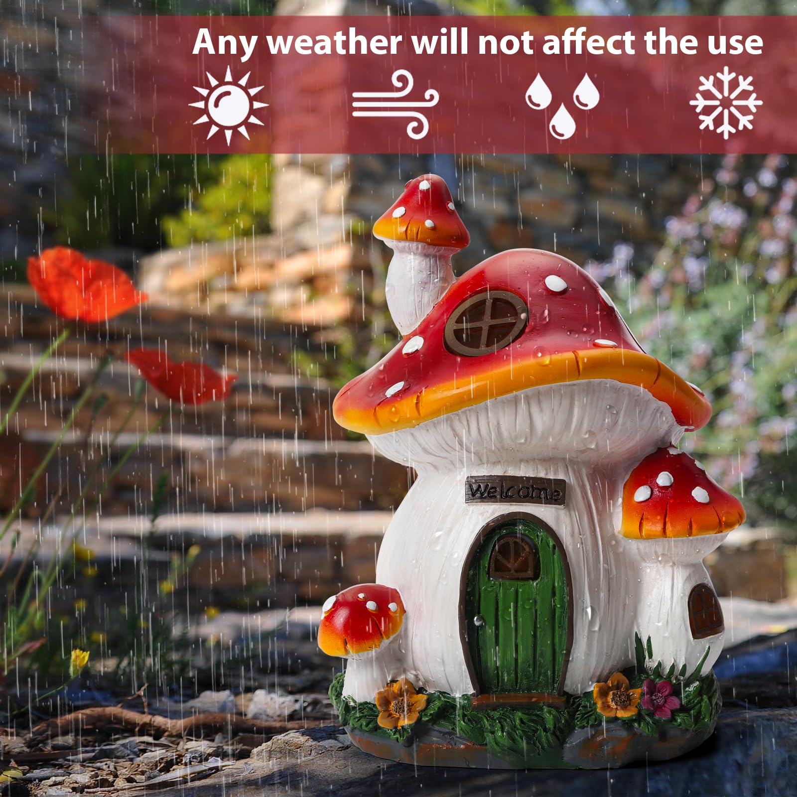 Fhwty Mushroom House Garden Statue Outdoor, Solar Light Mushroom House Garden Figurines For Lawn, Balcony, Yard Decoration, Outdoor Garden Decoration