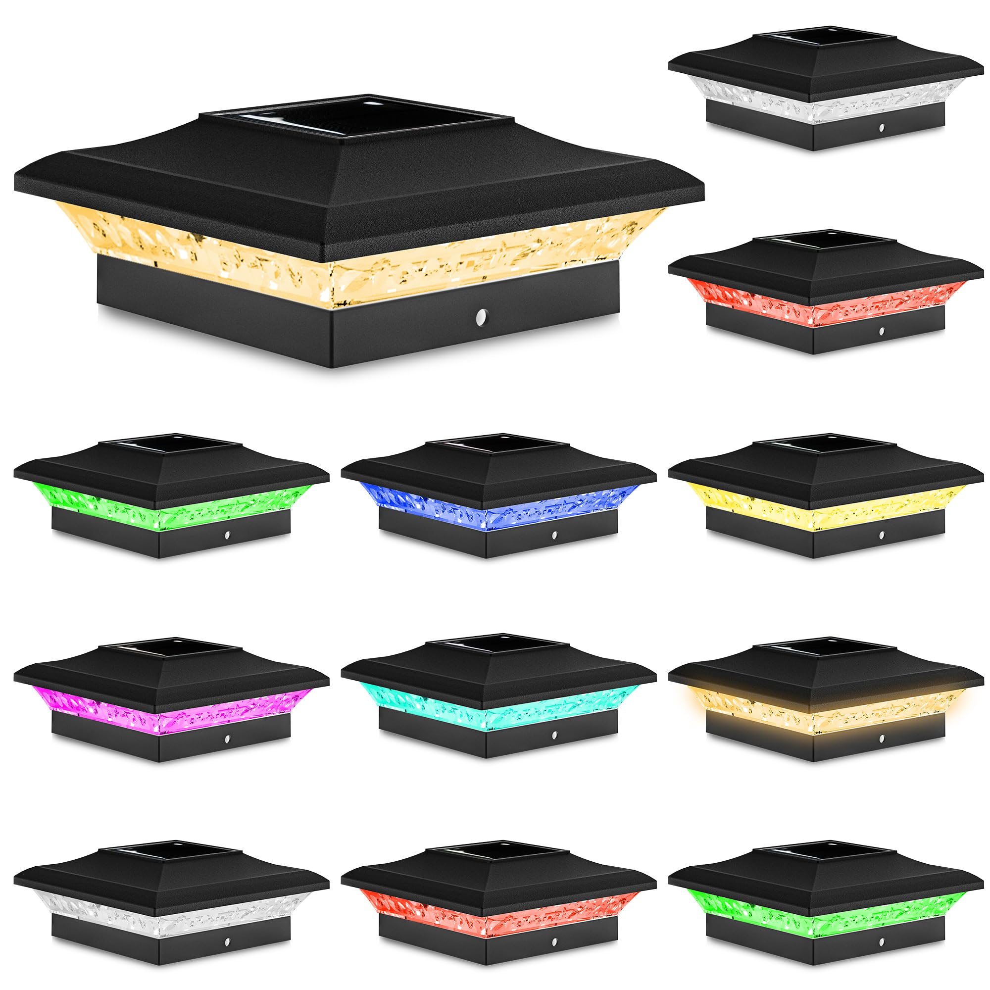 T-SUN Solar Post Cap Lights with Auto-Change Colors- for Vinyl & Wooden Posts IP65 Weatherproof Outdoor Solar Fence Post Lights